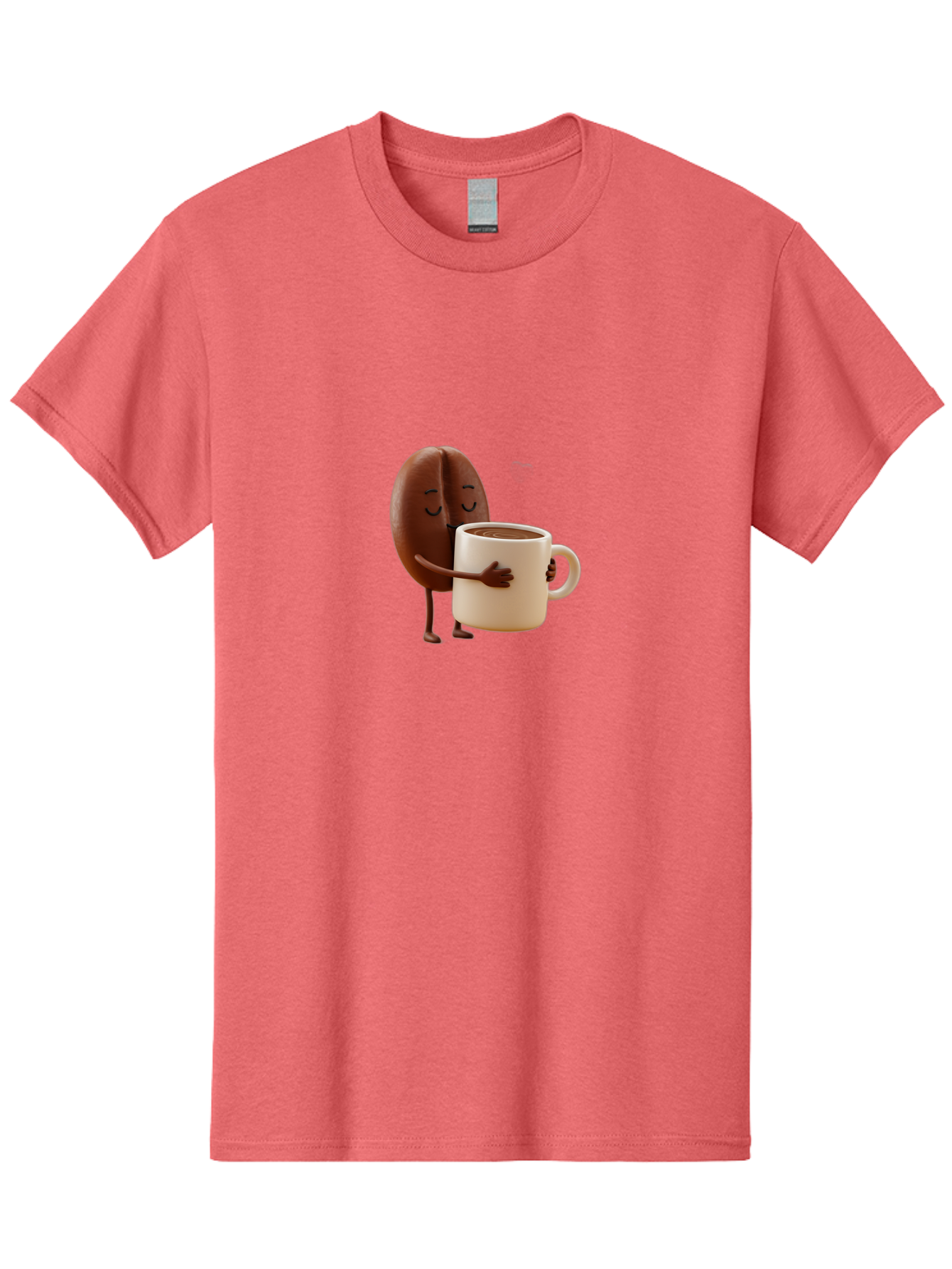 Coffee-Bean Men'S Graphic Tee, 100% Cotton, Comfortable Casual Summer Wear, Machine Washable, Coffee Bean, Anthropomorphic Character, Holding Coffee Cup, Warm Beverage, Coffee Lover, Cute Character, Cartoon Style, Morning Routine, Coffee Time Bab781