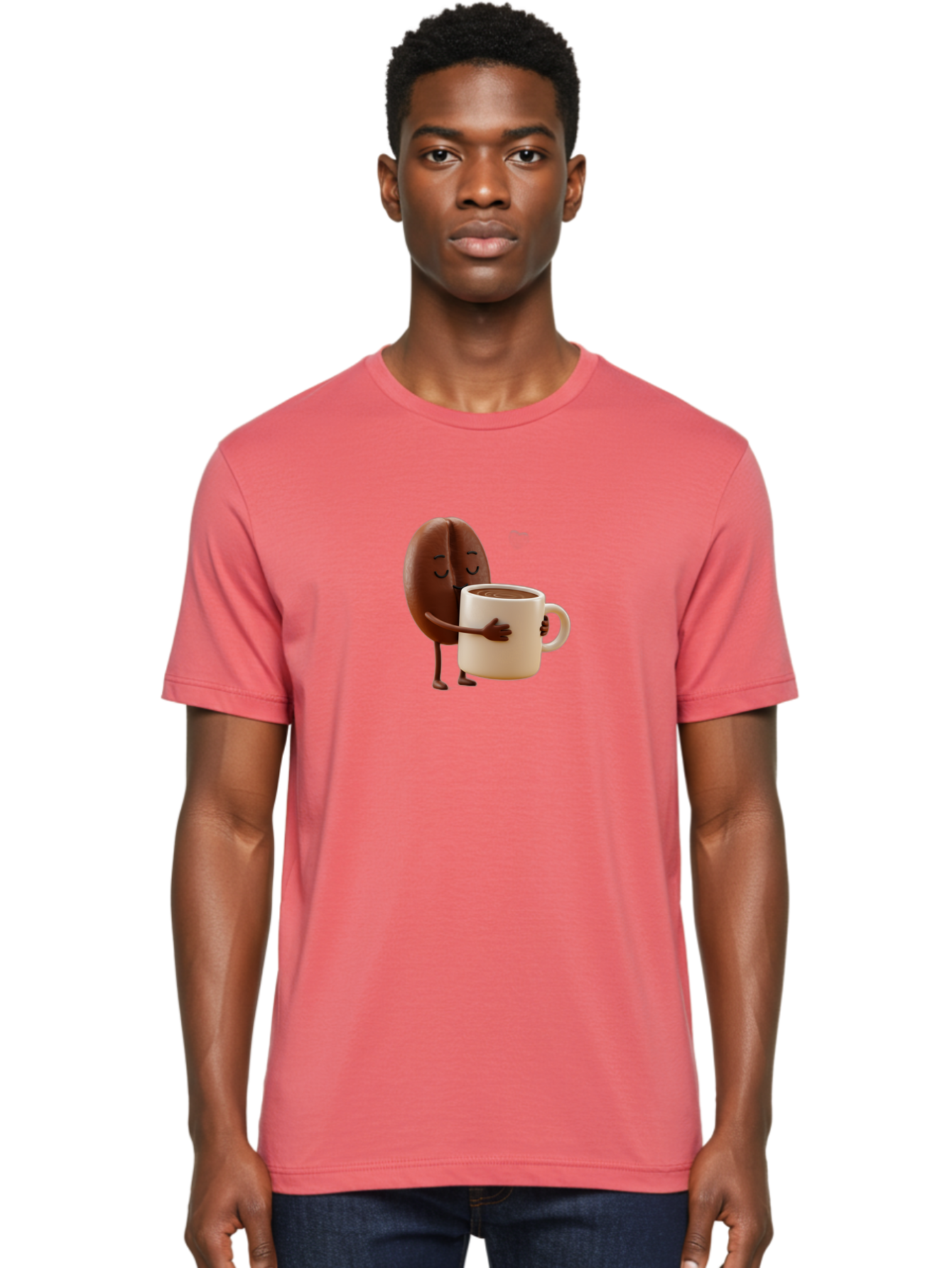Coffee-Bean Men'S Graphic Tee, 100% Cotton, Comfortable Casual Summer Wear, Machine Washable, Coffee Bean, Anthropomorphic Character, Holding Coffee Cup, Warm Beverage, Coffee Lover, Cute Character, Cartoon Style, Morning Routine, Coffee Time Bab781
