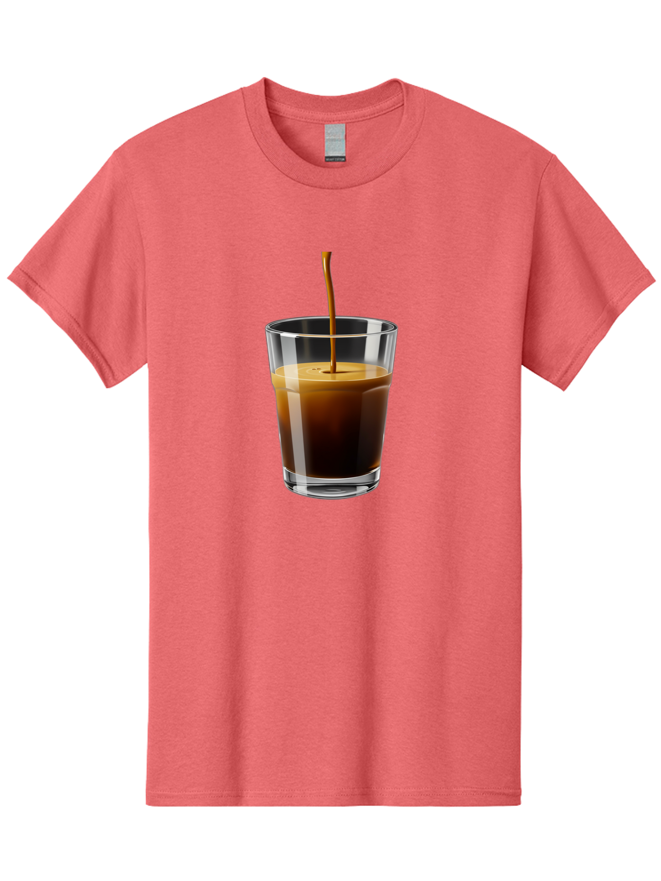 Coffee-Being-Poured-Into-A-Glass Men'S Graphic Tee, 100% Cotton, Comfortable Casual Summer Wear, Machine Washable, Coffee Being Poured, Espresso In Glass, Dark Brown Liquid, Coffee Drink, Beverage, Drinkware, Transparent Glass Bab783