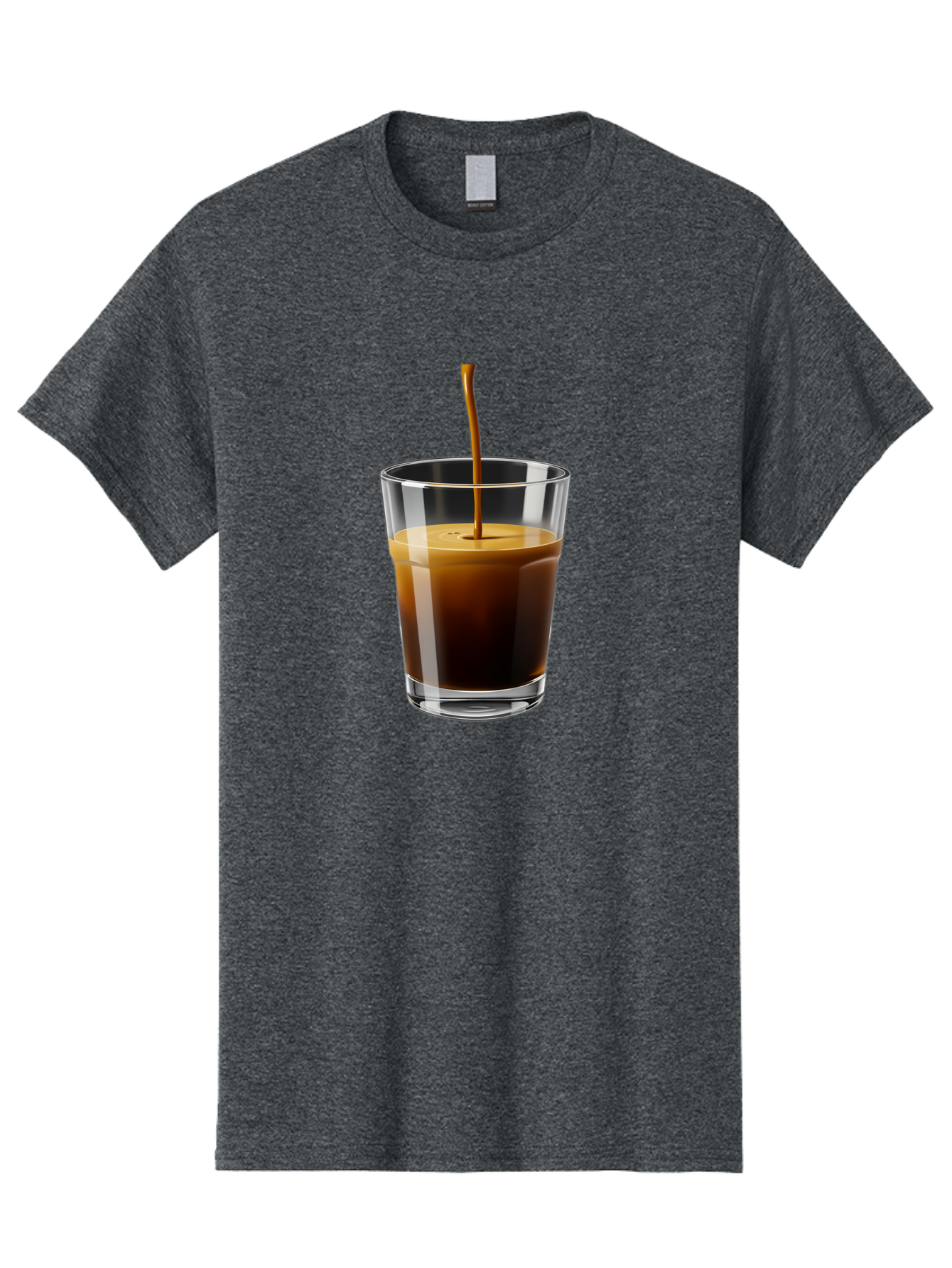 Coffee-Being-Poured-Into-A-Glass Men'S Graphic Tee, 100% Cotton, Comfortable Casual Summer Wear, Machine Washable, Coffee Being Poured, Espresso In Glass, Dark Brown Liquid, Coffee Drink, Beverage, Drinkware, Transparent Glass Bab783