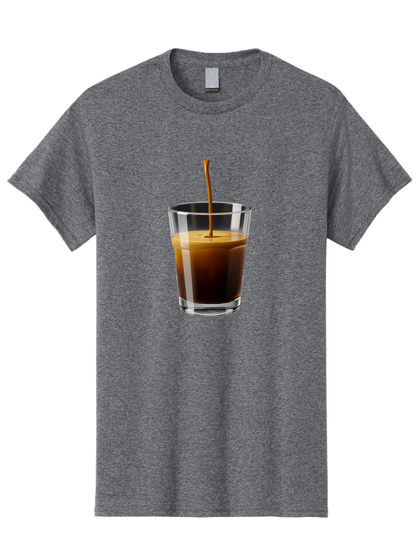 Coffee-Being-Poured-Into-A-Glass Men'S Graphic Tee, 100% Cotton, Comfortable Casual Summer Wear, Machine Washable, Coffee Being Poured, Espresso In Glass, Dark Brown Liquid, Coffee Drink, Beverage, Drinkware, Transparent Glass Bab783