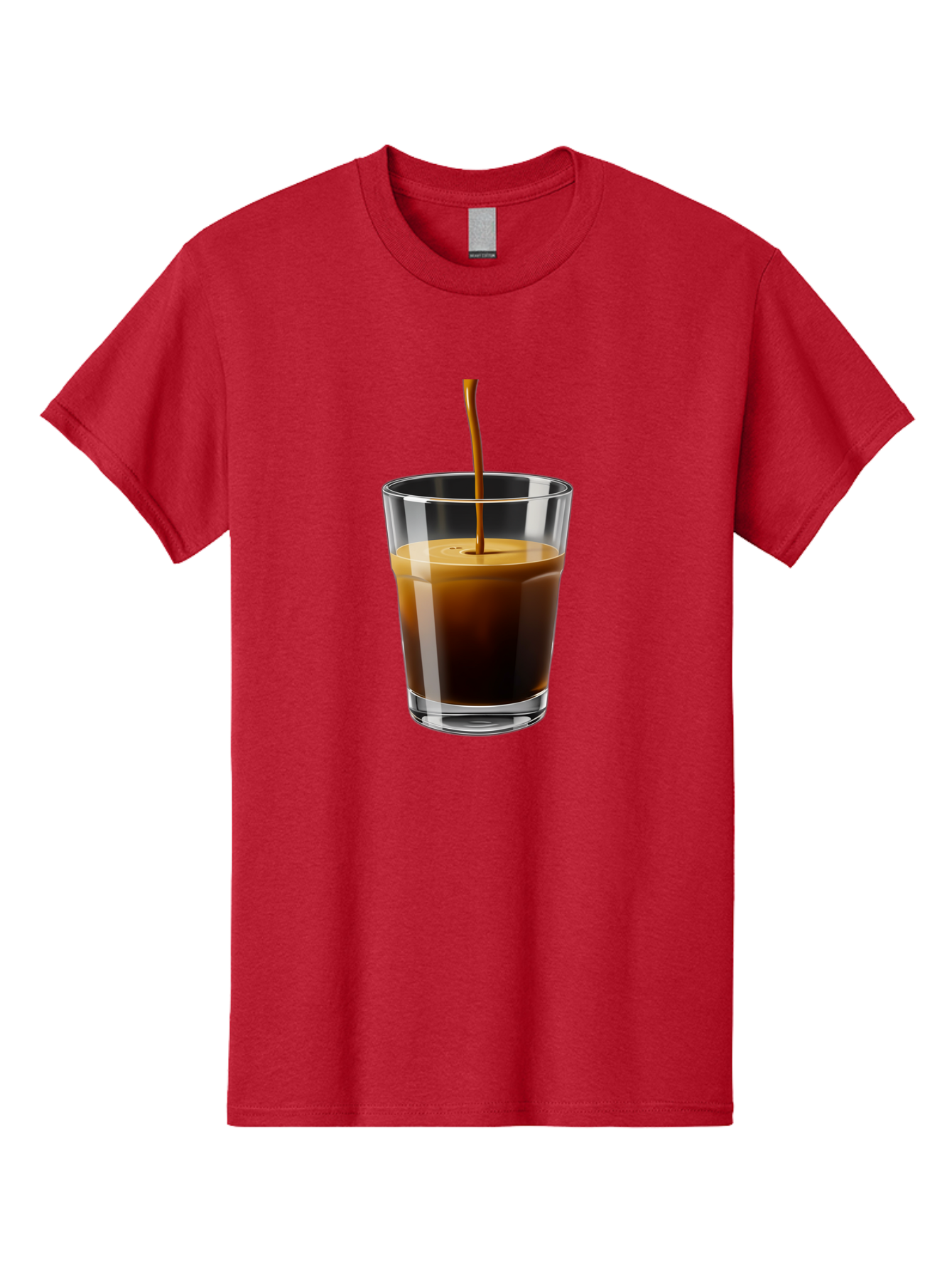 Coffee-Being-Poured-Into-A-Glass Men'S Graphic Tee, 100% Cotton, Comfortable Casual Summer Wear, Machine Washable, Coffee Being Poured, Espresso In Glass, Dark Brown Liquid, Coffee Drink, Beverage, Drinkware, Transparent Glass Bab783