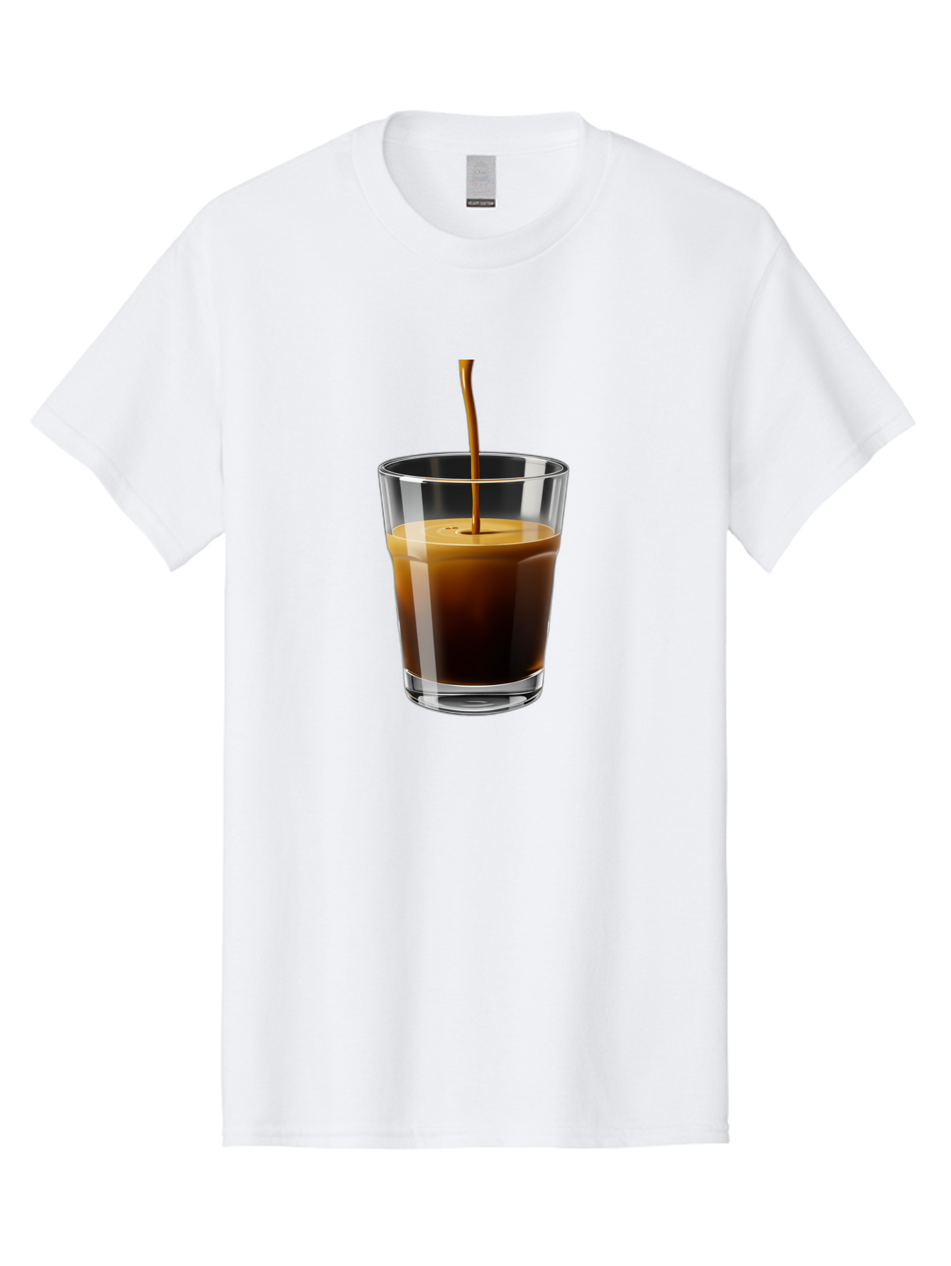Coffee-Being-Poured-Into-A-Glass Men'S Graphic Tee, 100% Cotton, Comfortable Casual Summer Wear, Machine Washable, Coffee Being Poured, Espresso In Glass, Dark Brown Liquid, Coffee Drink, Beverage, Drinkware, Transparent Glass Bab783