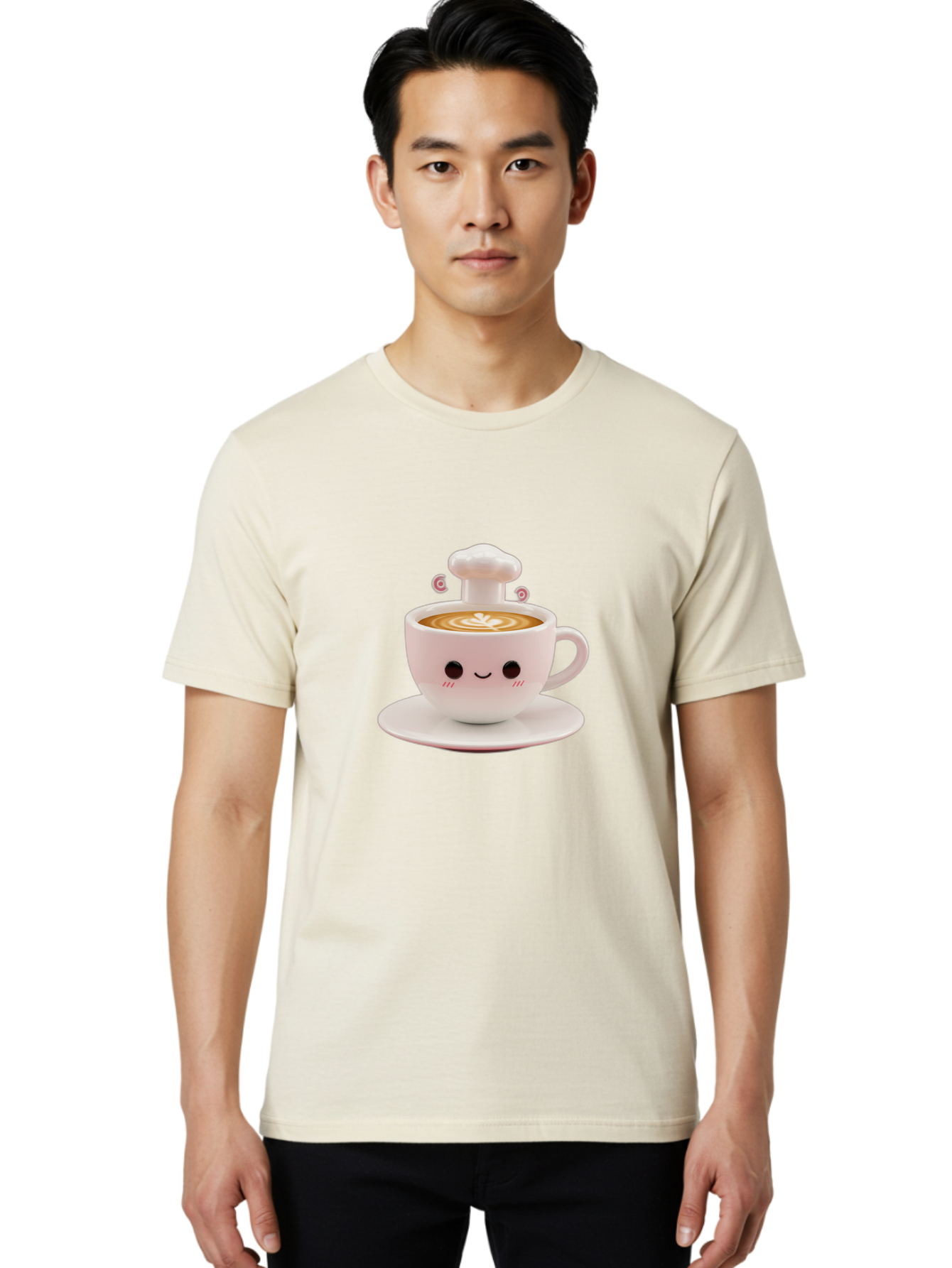 Coffee-Cup-4 Men'S Graphic Tee, 100% Cotton, Comfortable Casual Summer Wear, Machine Washable, Cute Coffee Cup, Cartoon Character, Coffee Latte Art, Smiley Face, Kawaii Culture, Coffee Break, Morning Pick-Me-Up, Adorable Design Bab789