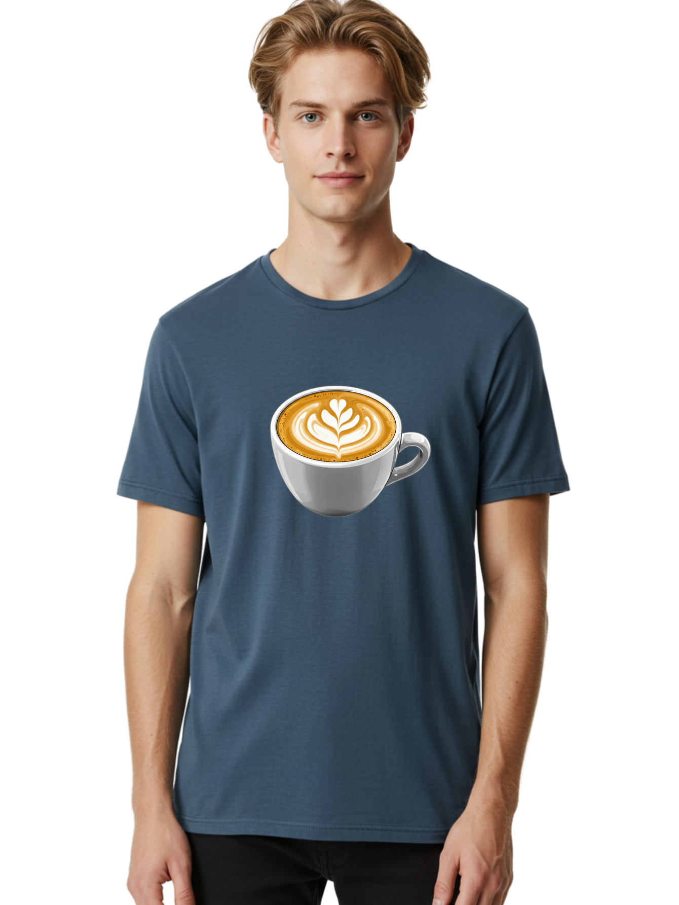 Coffee-Cup-7 Men'S Graphic Tee, 100% Cotton, Comfortable Casual Summer Wear, Machine Washable, Coffee Cup, Latte Art, Heart Design, Coffee Drink, White Ceramic Cup, Coffee Culture, Morning Coffee, Caffeine Fix, Coffee Beverage Bab792