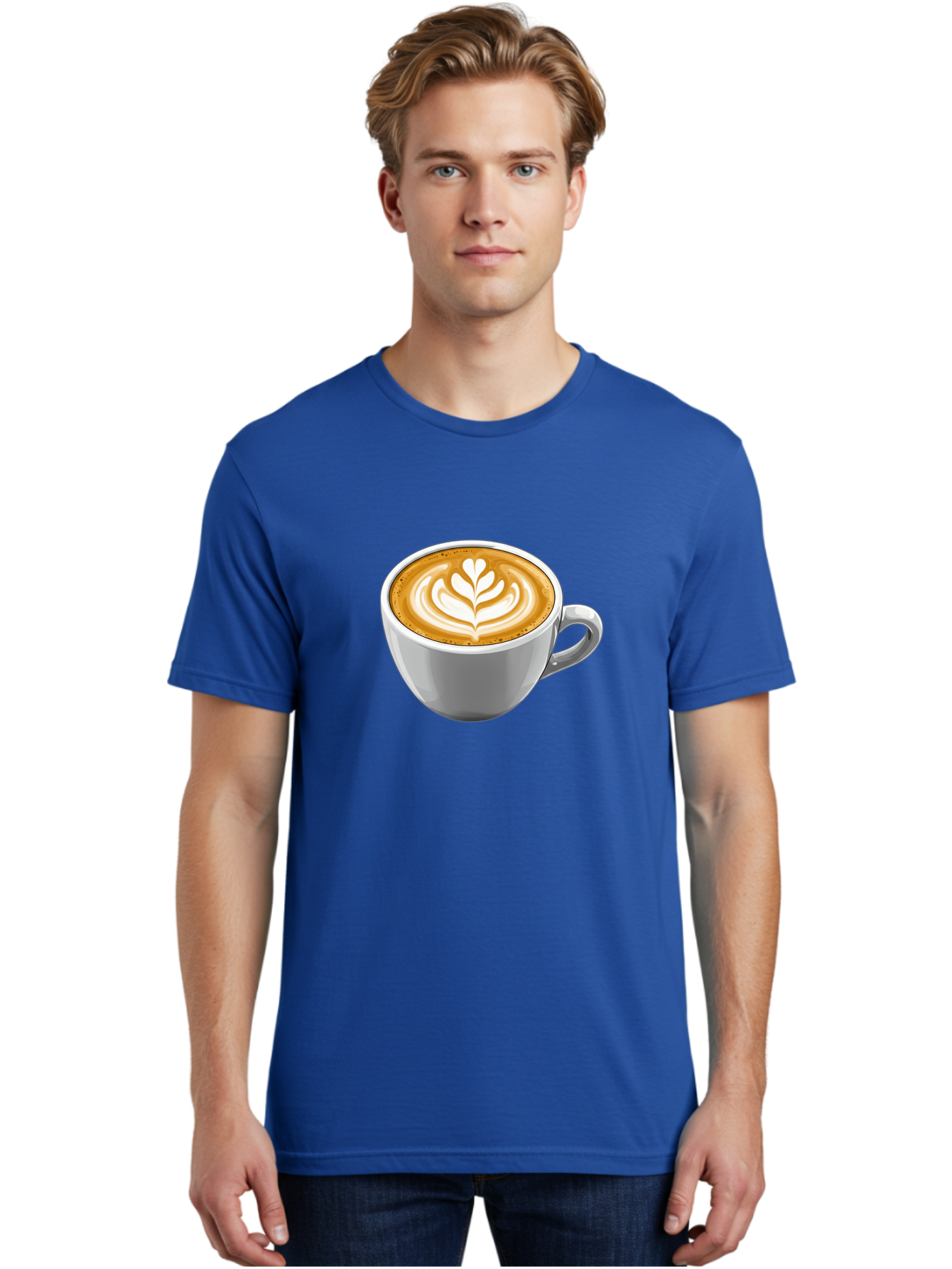 Coffee-Cup-7 Men'S Graphic Tee, 100% Cotton, Comfortable Casual Summer Wear, Machine Washable, Coffee Cup, Latte Art, Heart Design, Coffee Drink, White Ceramic Cup, Coffee Culture, Morning Coffee, Caffeine Fix, Coffee Beverage Bab792