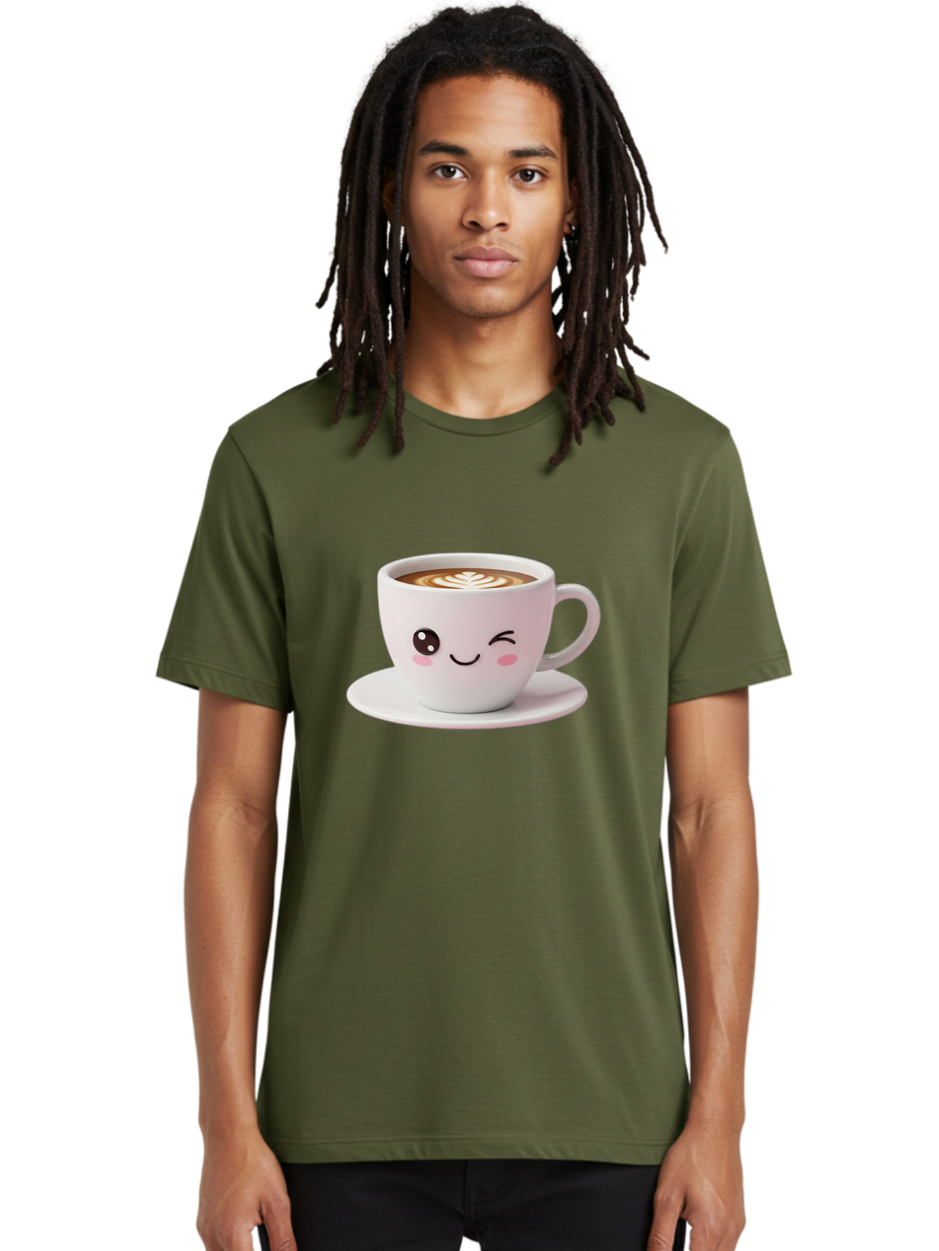 Coffee-Cup-Face Men'S Graphic Tee, 100% Cotton, Comfortable Casual Summer Wear, Machine Washable, Cute Coffee Cup, Coffee Latte Art, Kawaii Character, Adorable Face, Smiling Cup, Coffee Culture, Morning Coffee, Cartoon Style Bab796