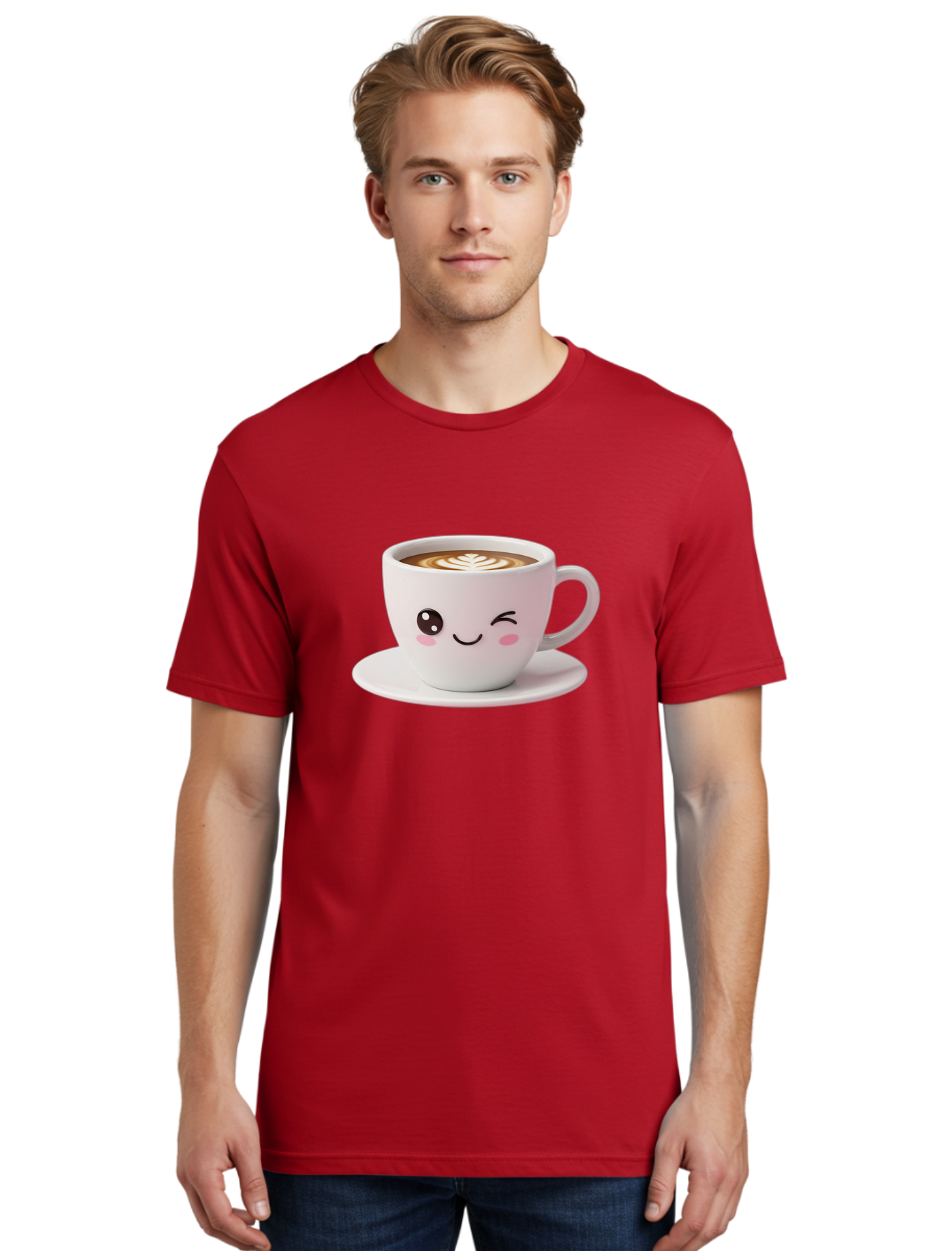 Coffee-Cup-Face Men'S Graphic Tee, 100% Cotton, Comfortable Casual Summer Wear, Machine Washable, Cute Coffee Cup, Coffee Latte Art, Kawaii Character, Adorable Face, Smiling Cup, Coffee Culture, Morning Coffee, Cartoon Style Bab796