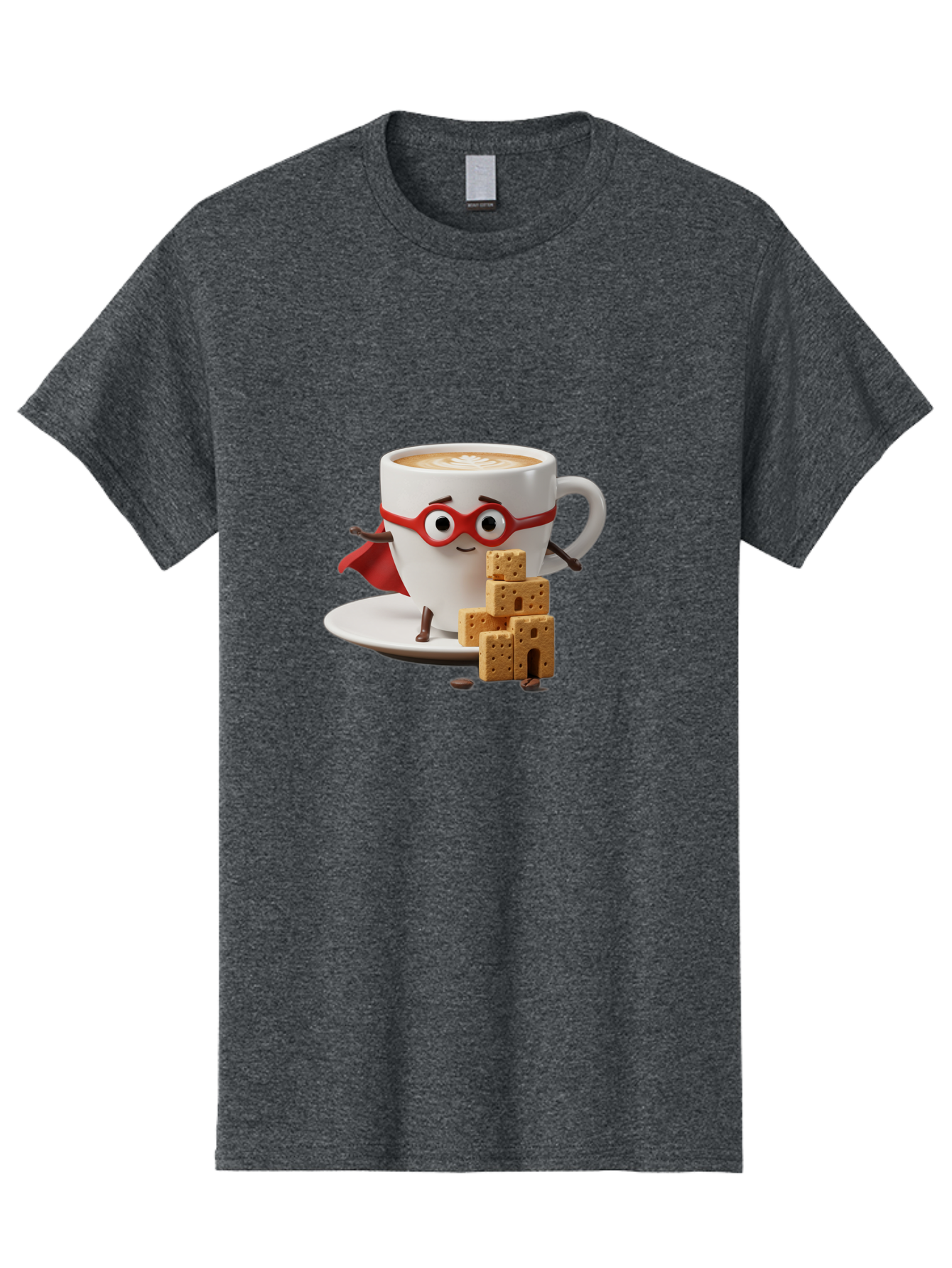Coffee-Cup-Hero Men'S Graphic Tee, 100% Cotton, Comfortable Casual Summer Wear, Machine Washable, Coffee Cup With Face, Superhero Costume, Red Glasses, Cape, Biscuits, Chocolate Chips, Coffee Lover, Morning Routine, Funny Cartoon Bab797