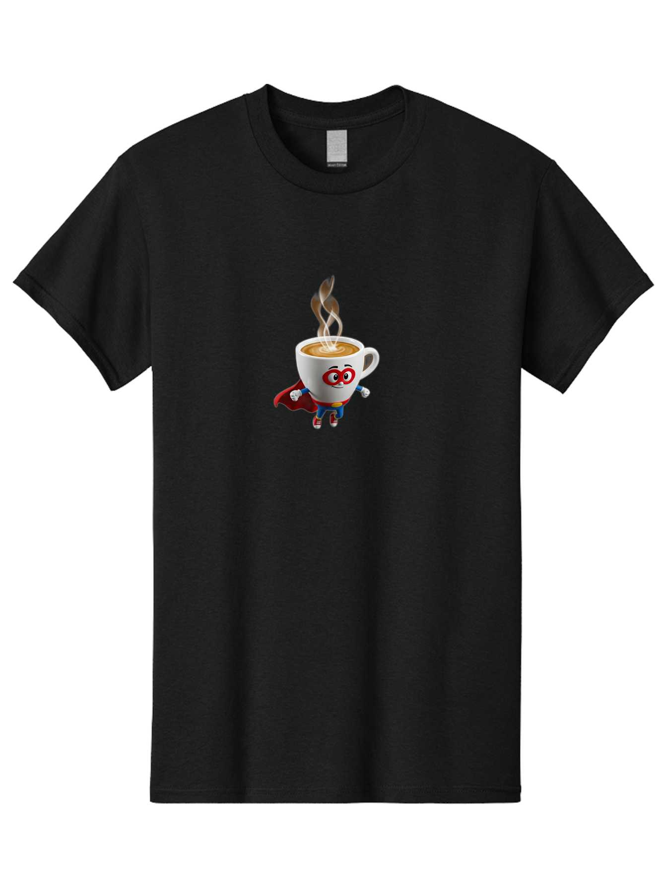 Coffee-Cup-Superhero Men'S Graphic Tee, 100% Cotton, Comfortable Casual Summer Wear, Machine Washable, Cartoon Coffee Cup, Superhero Character, Steaming Hot Coffee, Comic Style, Playful Design, Coffee Lover, Morning Motivation, Funny Artwork, Bab798
