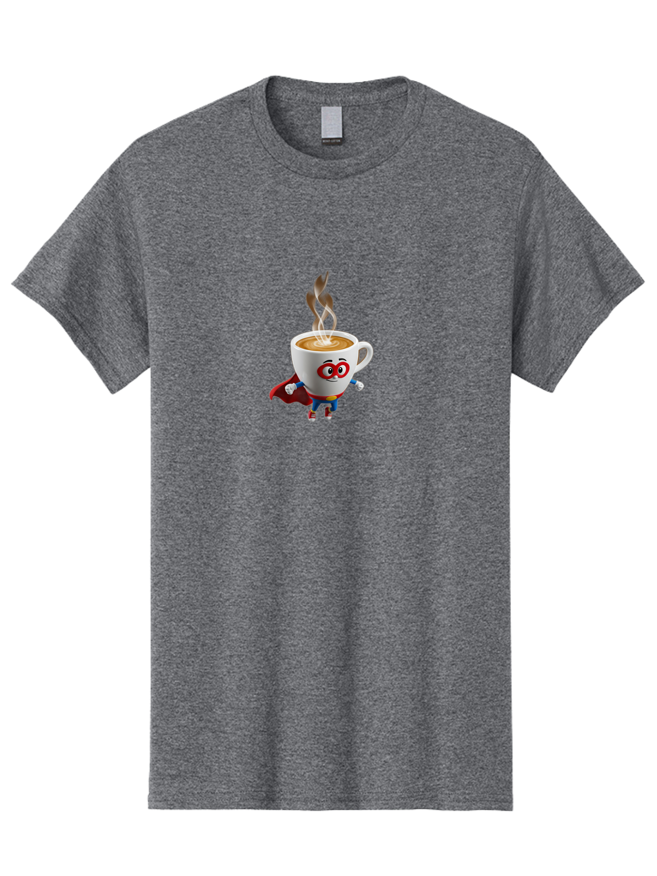 Coffee-Cup-Superhero Men'S Graphic Tee, 100% Cotton, Comfortable Casual Summer Wear, Machine Washable, Cartoon Coffee Cup, Superhero Character, Steaming Hot Coffee, Comic Style, Playful Design, Coffee Lover, Morning Motivation, Funny Artwork, Bab798