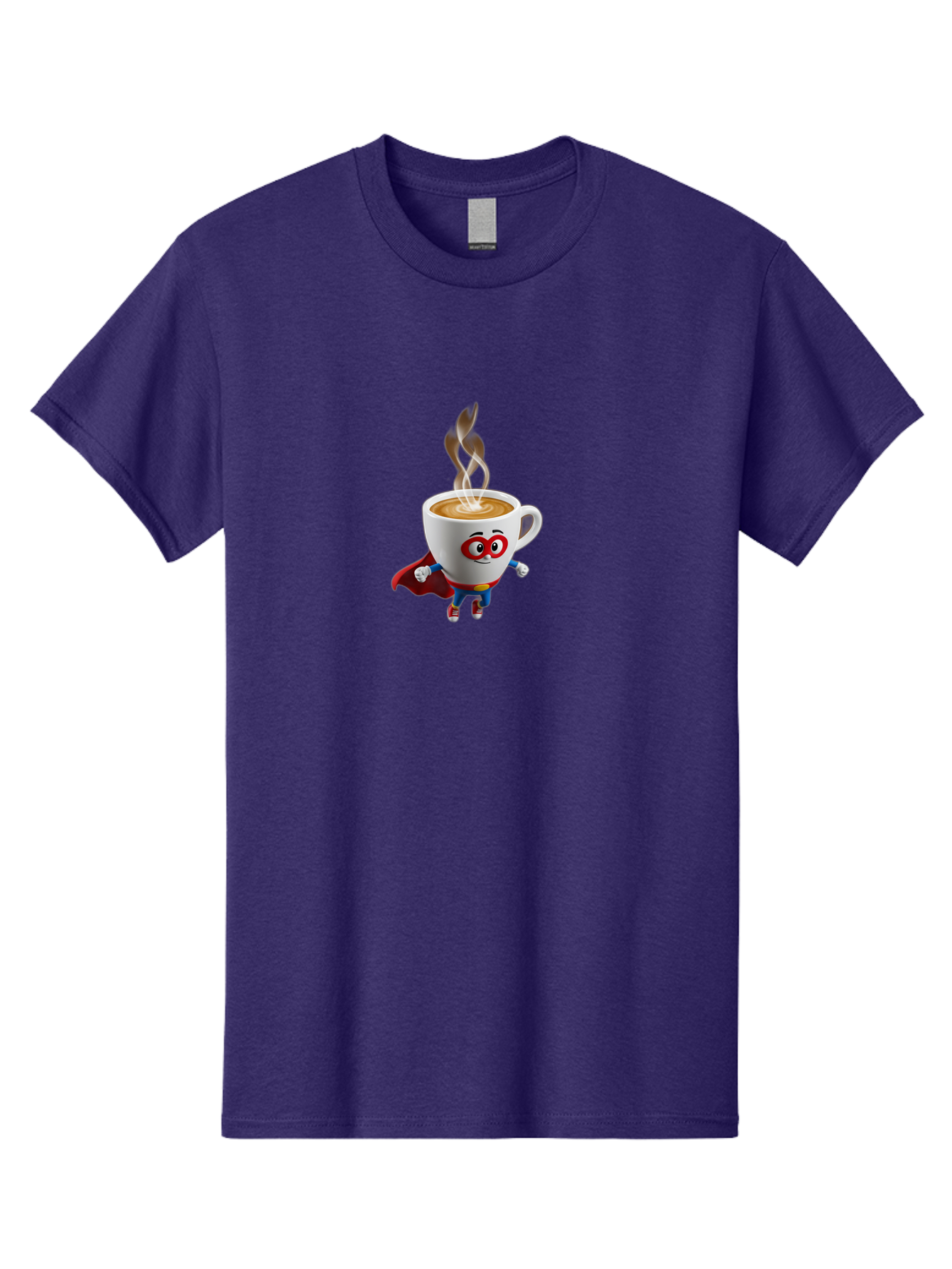 Coffee-Cup-Superhero Men'S Graphic Tee, 100% Cotton, Comfortable Casual Summer Wear, Machine Washable, Cartoon Coffee Cup, Superhero Character, Steaming Hot Coffee, Comic Style, Playful Design, Coffee Lover, Morning Motivation, Funny Artwork, Bab798
