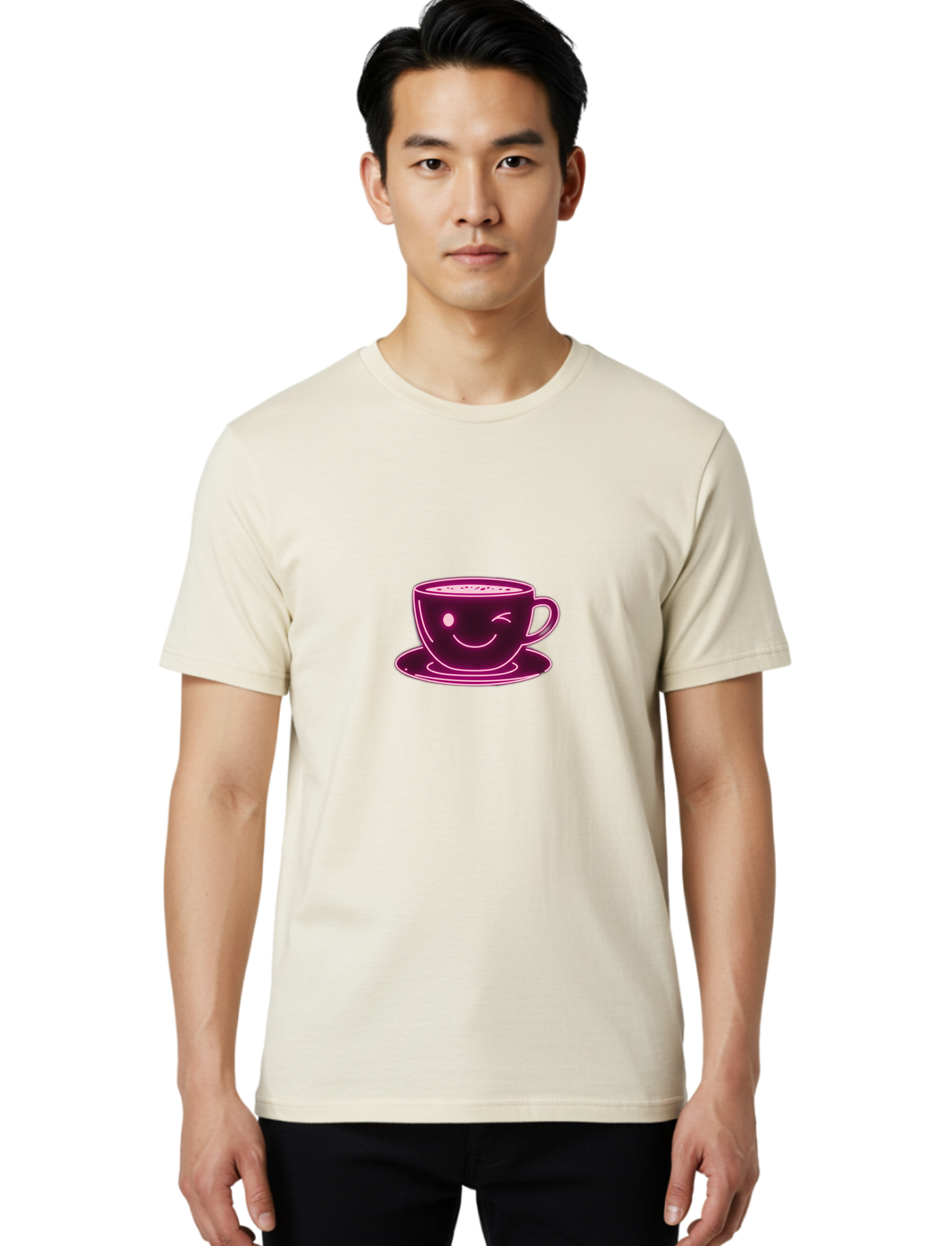 Coffee-Cup Men'S Graphic Tee, 100% Cotton, Comfortable Casual Summer Wear, Machine Washable, Happy Face, Coffee Break, Morning Pick-Me-Up, Caffeine Boost, Relaxed Vibe, Digital Illustration, Smiling Coffee Cup, Cartoon Character Bab800