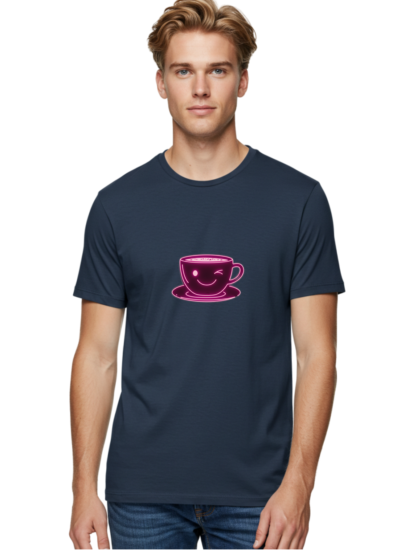 Coffee-Cup Men'S Graphic Tee, 100% Cotton, Comfortable Casual Summer Wear, Machine Washable, Happy Face, Coffee Break, Morning Pick-Me-Up, Caffeine Boost, Relaxed Vibe, Digital Illustration, Smiling Coffee Cup, Cartoon Character Bab800