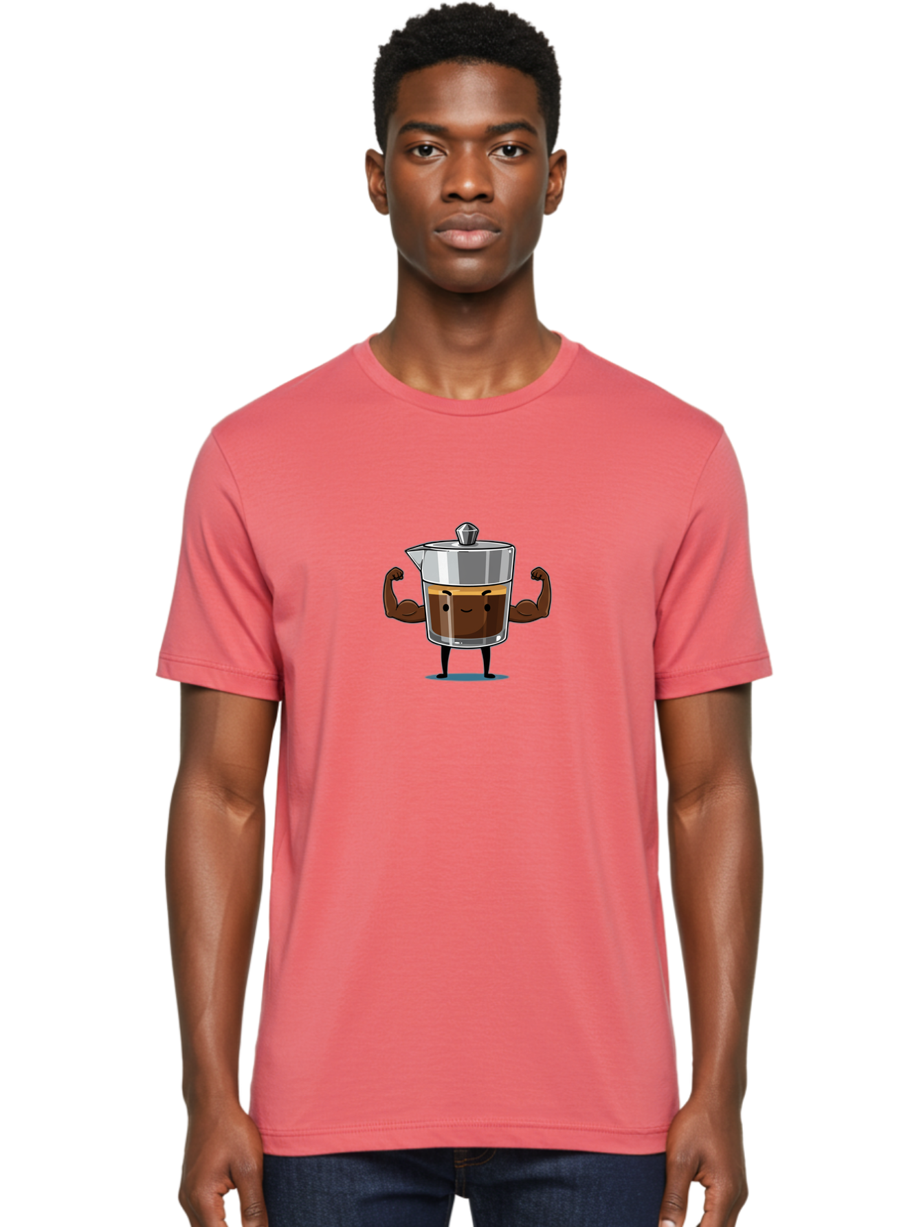 Coffee-Pot Men'S Graphic Tee, 100% Cotton, Comfortable Casual Summer Wear, Machine Washable, Coffee Pot Character, Flexing Arms, Strong Coffee, Cartoon Coffee, Humorous Design, Coffee Humor, Funny Coffee, Coffee Love, Morning Coffee Bab806