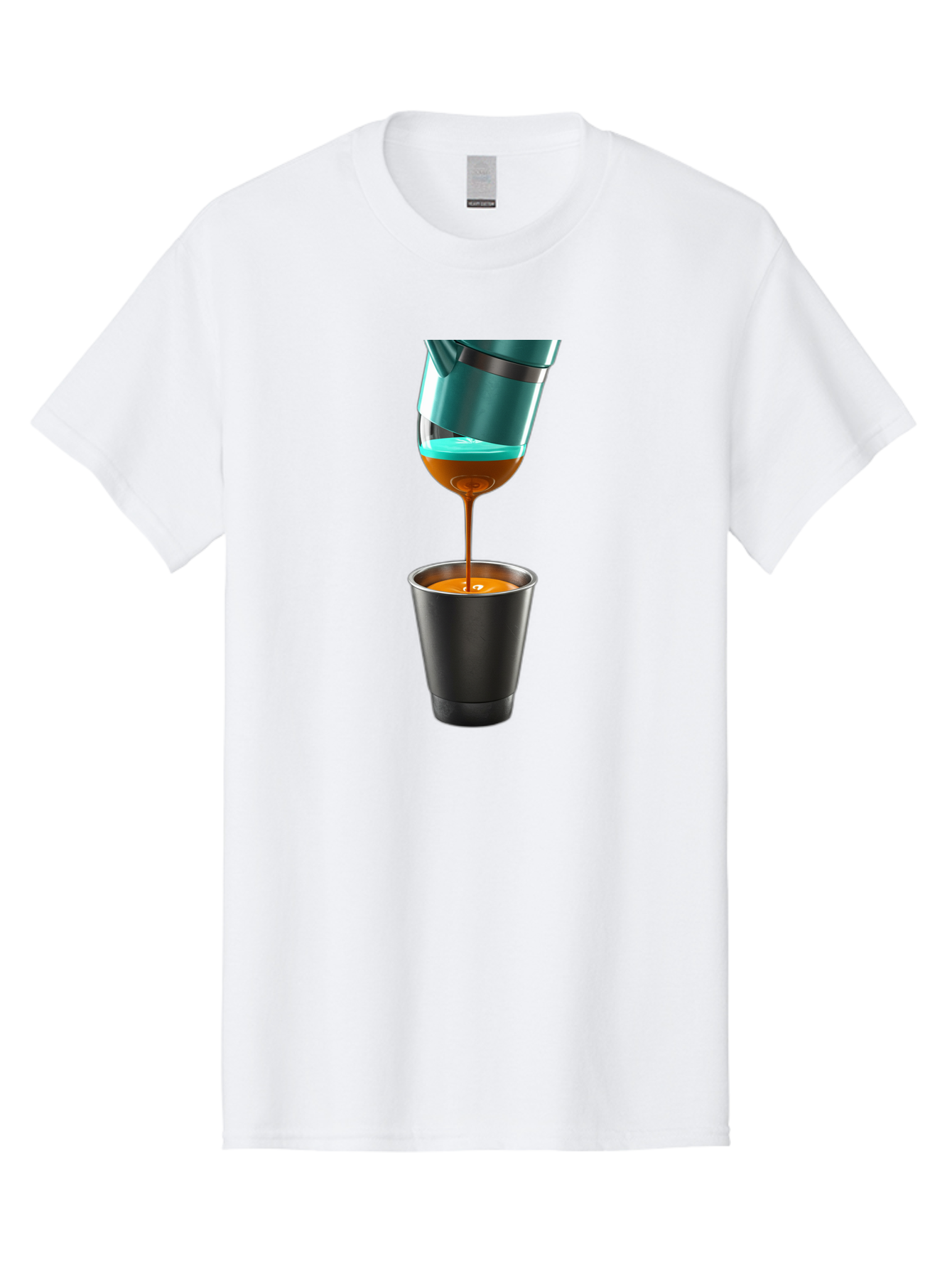 Coffee-Pouring Men'S Graphic Tee, 100% Cotton, Comfortable Casual Summer Wear, Machine Washable, Espresso Being Poured, Coffee Machine, Dark Brown Liquid, Small Black Cup, Crema On Top, Coffee Lover, Morning Routine, Espresso Shot Bab807