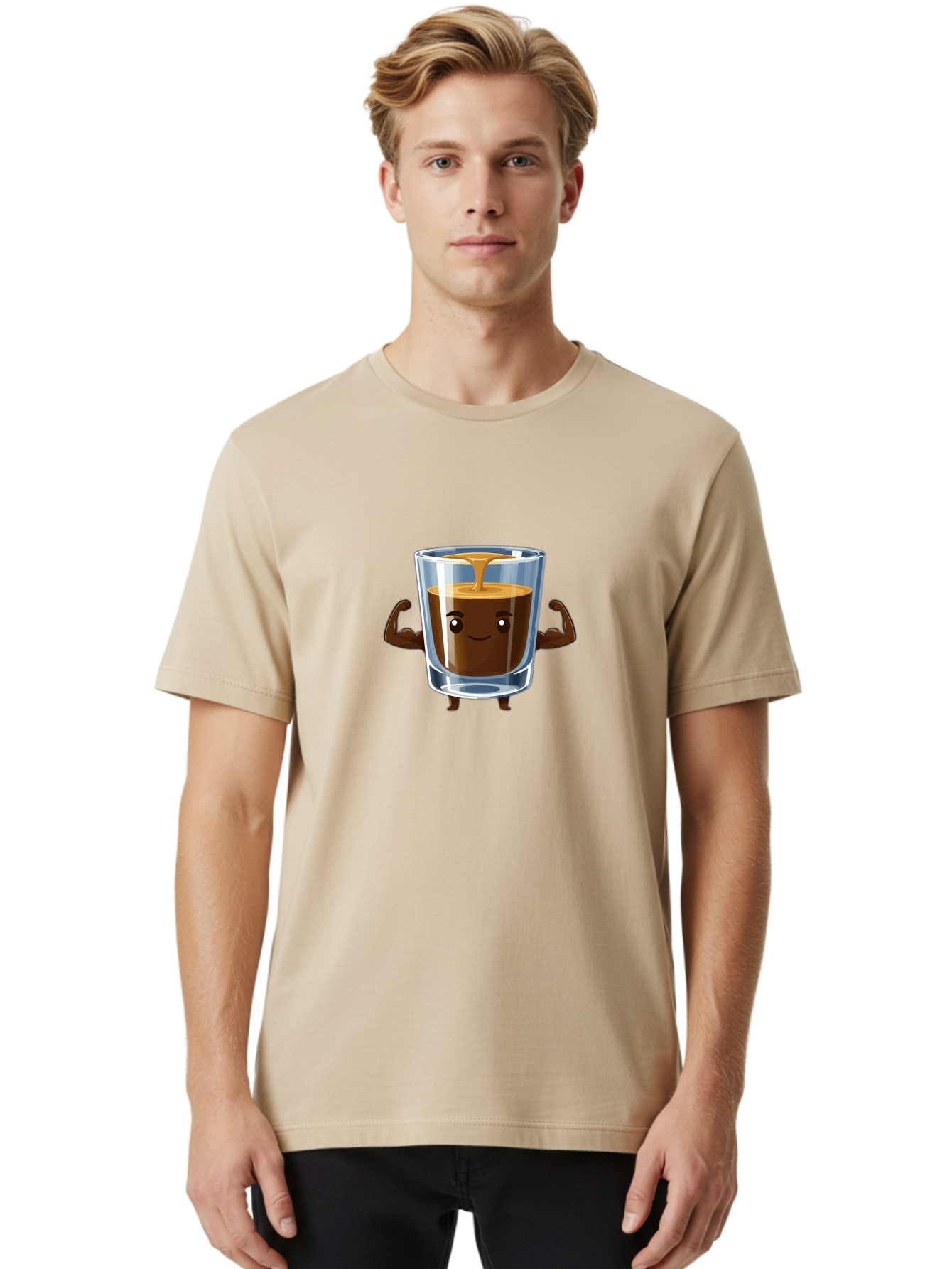 Coffee Men'S Graphic Tee, 100% Cotton, Comfortable Casual Summer Wear, Machine Washable, Cartoon Coffee, Strong Coffee, Animated Beverage, Humorous Design, Flexible Arms, Coffee Enthusiast, Cheerful Character, Coffee Lover, Funny Mascot Bab808