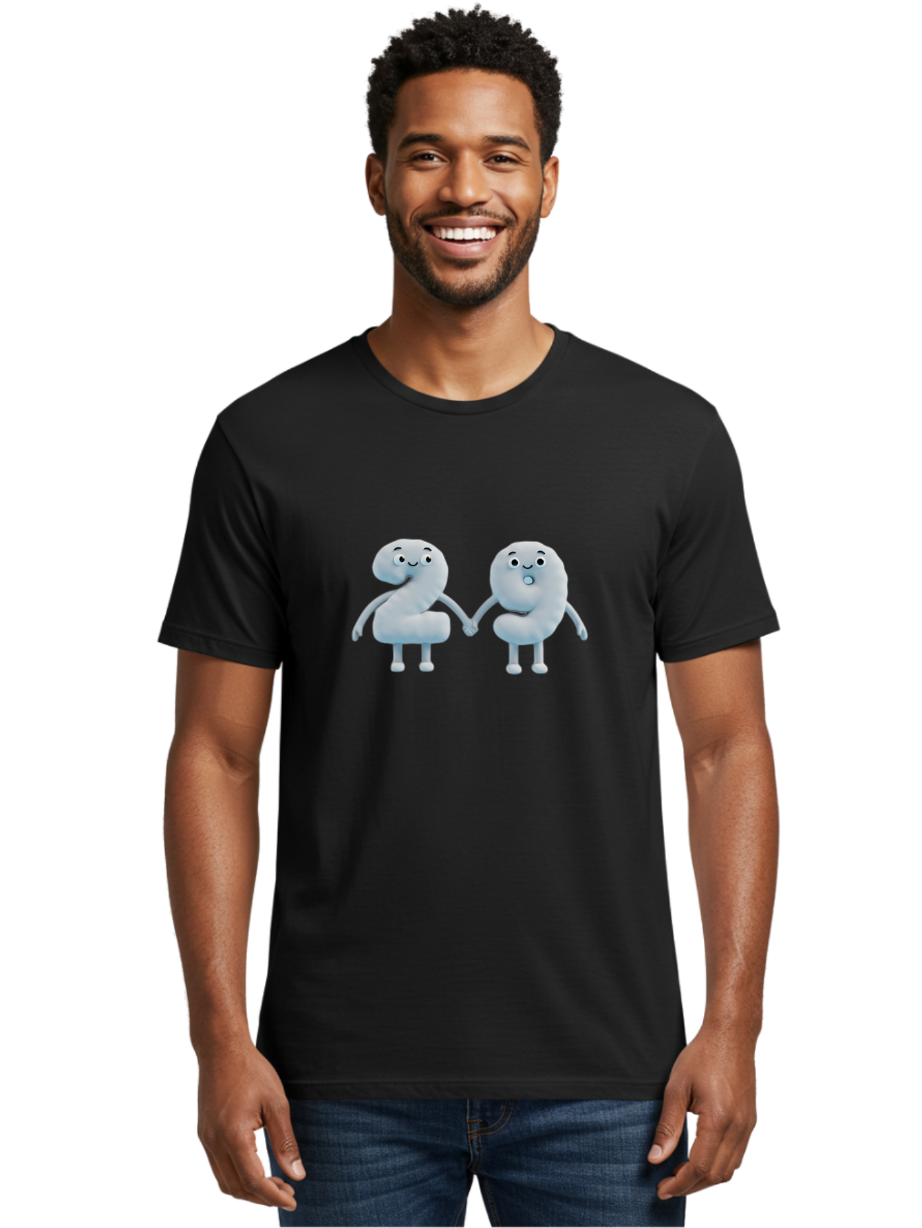 Comma-And-Full-Stop Men'S Graphic Tee, 100% Cotton, Comfortable Casual Summer Wear, Machine Washable, Cartoon Punctuation Marks, Comma And Full Stop Holding Hands, Friendly Symbols, 3D Characters, Cute Illustrations, Punctuation Personified, Bab810