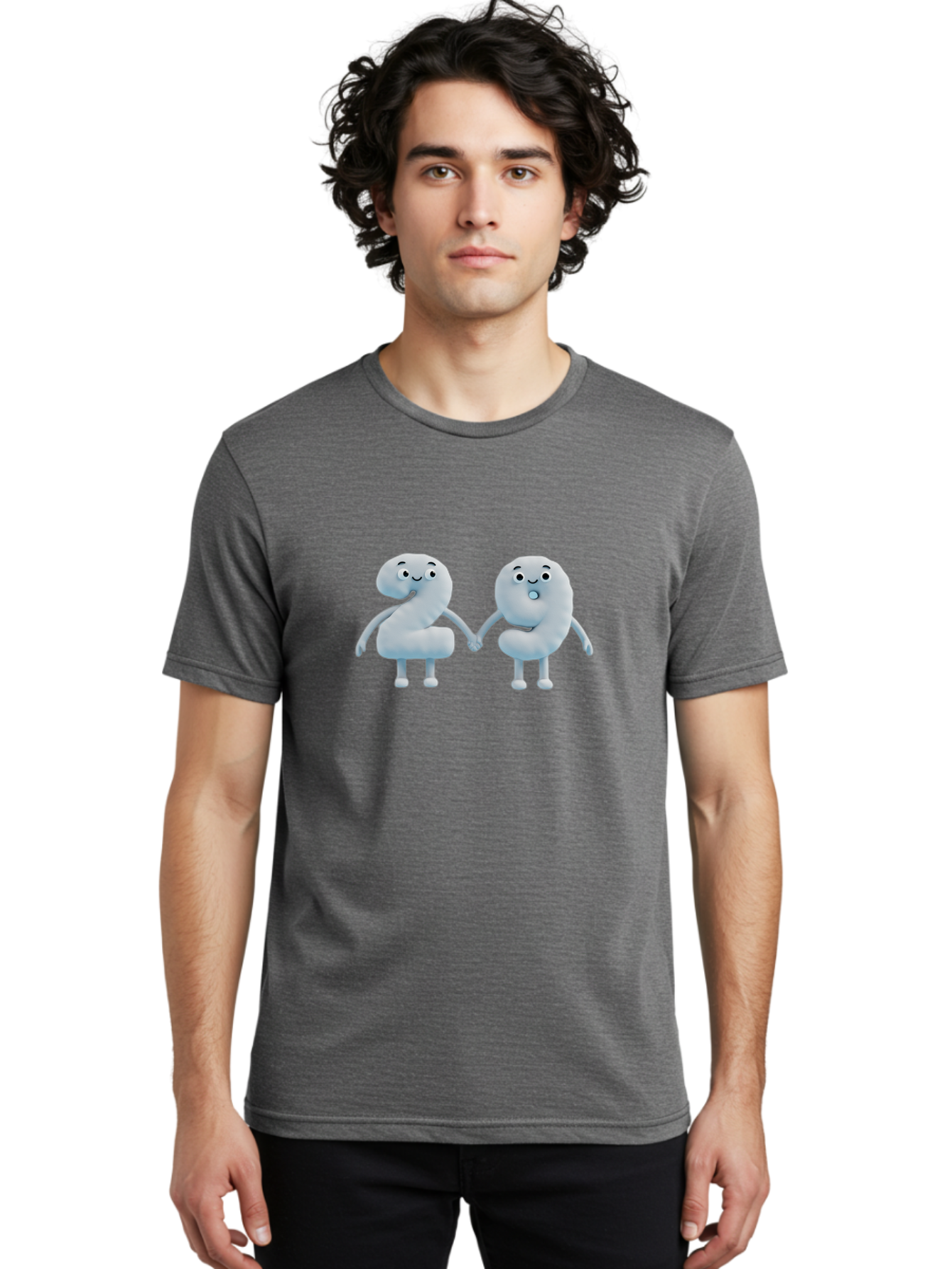 Comma-And-Full-Stop Men'S Graphic Tee, 100% Cotton, Comfortable Casual Summer Wear, Machine Washable, Cartoon Punctuation Marks, Comma And Full Stop Holding Hands, Friendly Symbols, 3D Characters, Cute Illustrations, Punctuation Personified, Bab810