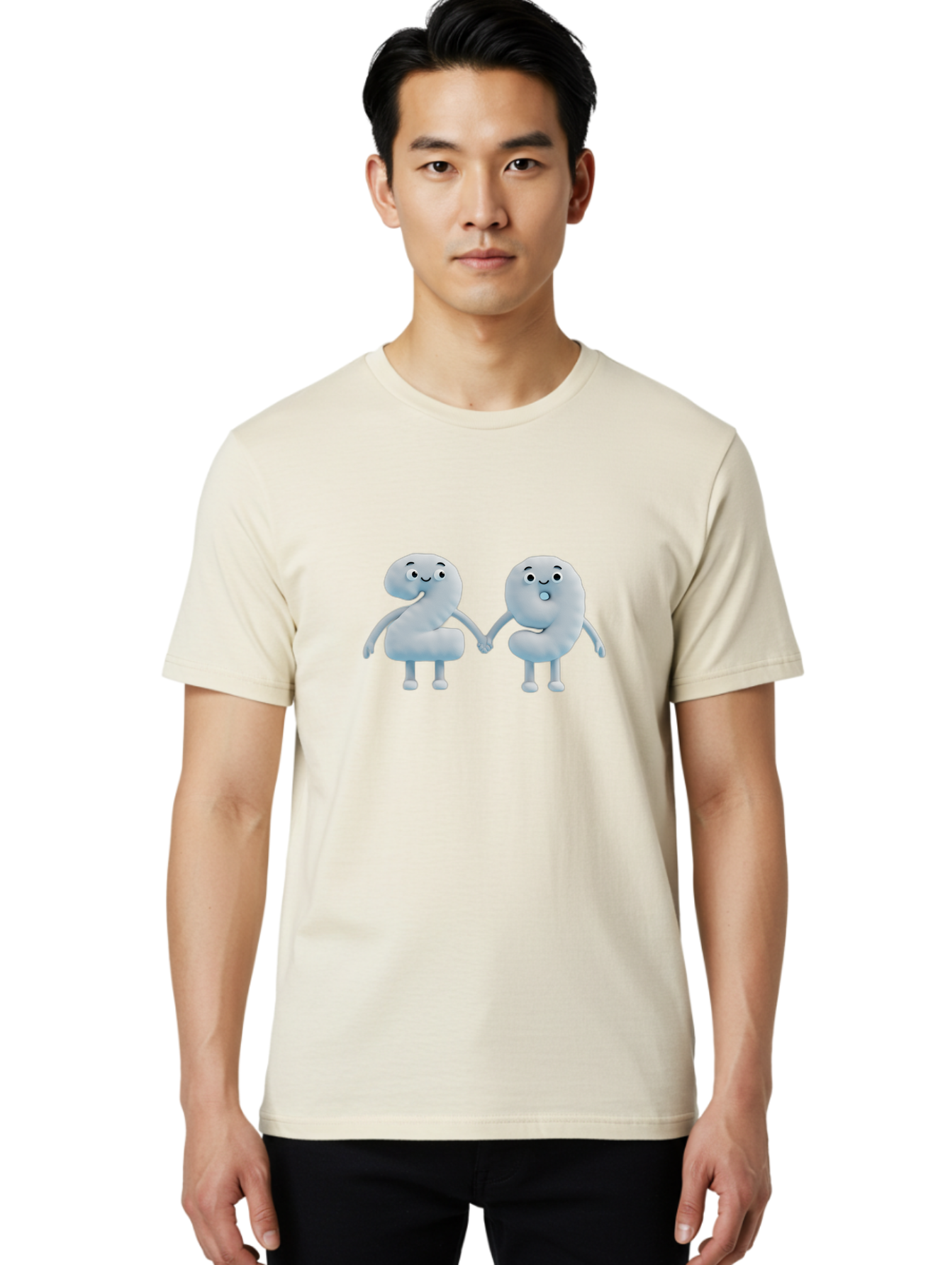 Comma-And-Full-Stop Men'S Graphic Tee, 100% Cotton, Comfortable Casual Summer Wear, Machine Washable, Cartoon Punctuation Marks, Comma And Full Stop Holding Hands, Friendly Symbols, 3D Characters, Cute Illustrations, Punctuation Personified, Bab810
