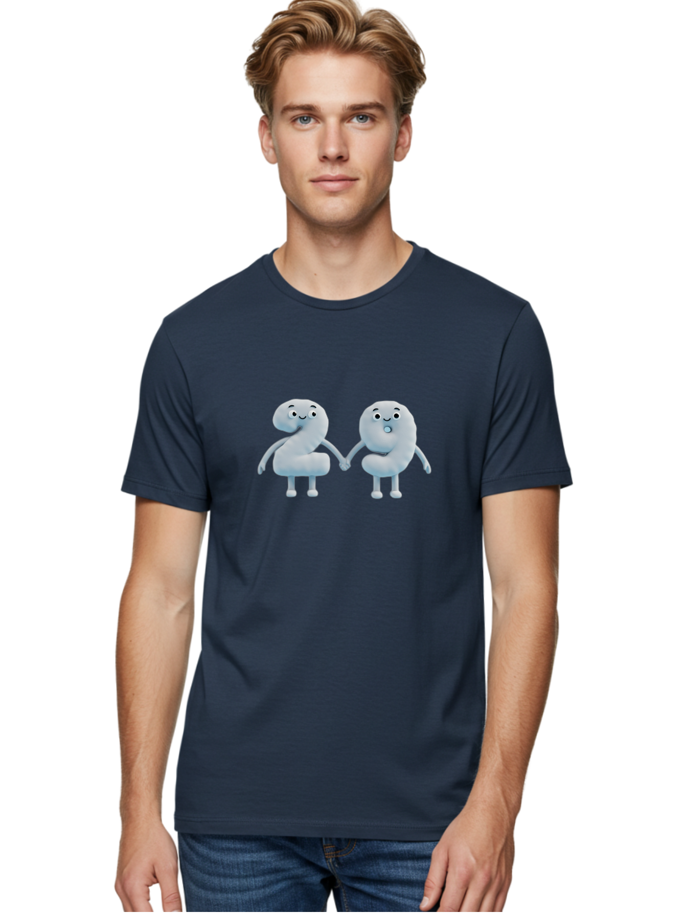 Comma-And-Full-Stop Men'S Graphic Tee, 100% Cotton, Comfortable Casual Summer Wear, Machine Washable, Cartoon Punctuation Marks, Comma And Full Stop Holding Hands, Friendly Symbols, 3D Characters, Cute Illustrations, Punctuation Personified, Bab810