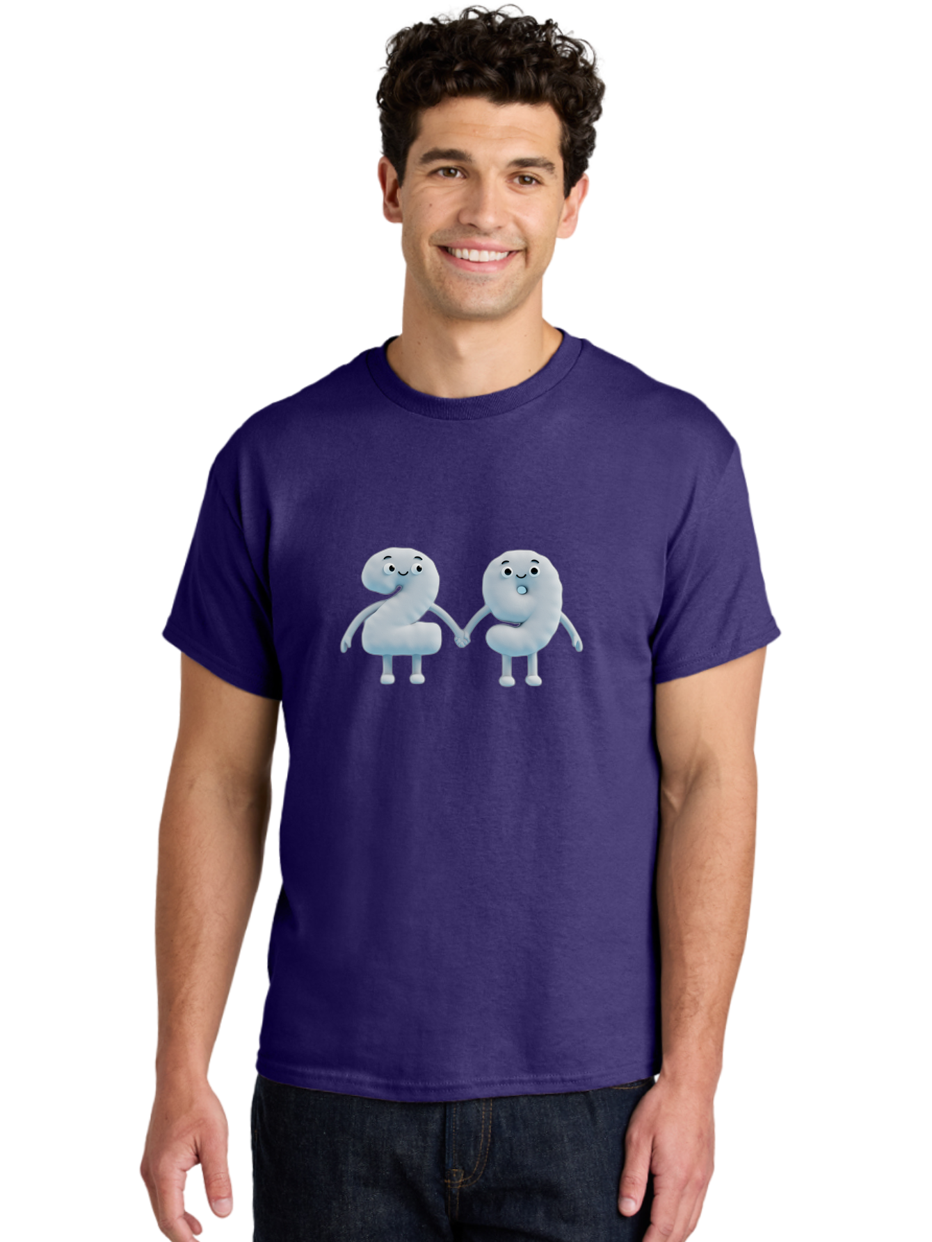Comma-And-Full-Stop Men'S Graphic Tee, 100% Cotton, Comfortable Casual Summer Wear, Machine Washable, Cartoon Punctuation Marks, Comma And Full Stop Holding Hands, Friendly Symbols, 3D Characters, Cute Illustrations, Punctuation Personified, Bab810