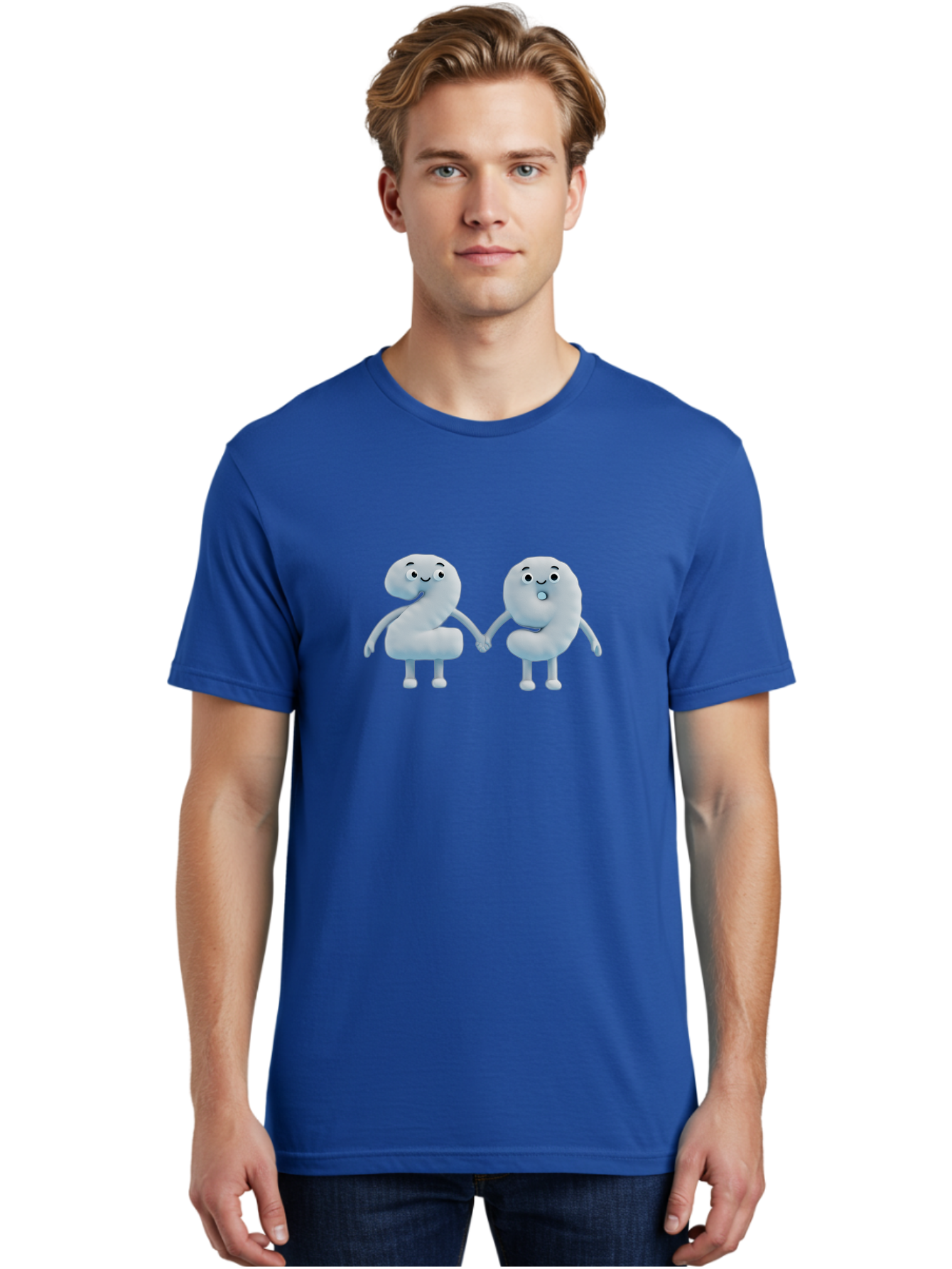 Comma-And-Full-Stop Men'S Graphic Tee, 100% Cotton, Comfortable Casual Summer Wear, Machine Washable, Cartoon Punctuation Marks, Comma And Full Stop Holding Hands, Friendly Symbols, 3D Characters, Cute Illustrations, Punctuation Personified, Bab810