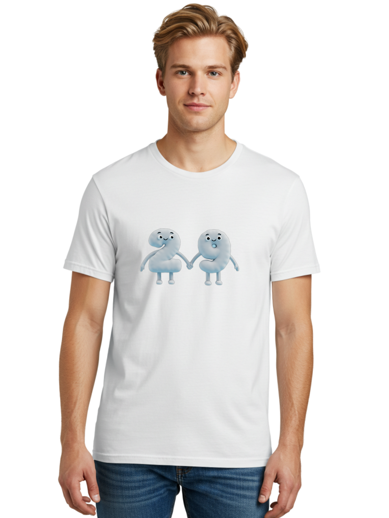 Comma-And-Full-Stop Men'S Graphic Tee, 100% Cotton, Comfortable Casual Summer Wear, Machine Washable, Cartoon Punctuation Marks, Comma And Full Stop Holding Hands, Friendly Symbols, 3D Characters, Cute Illustrations, Punctuation Personified, Bab810