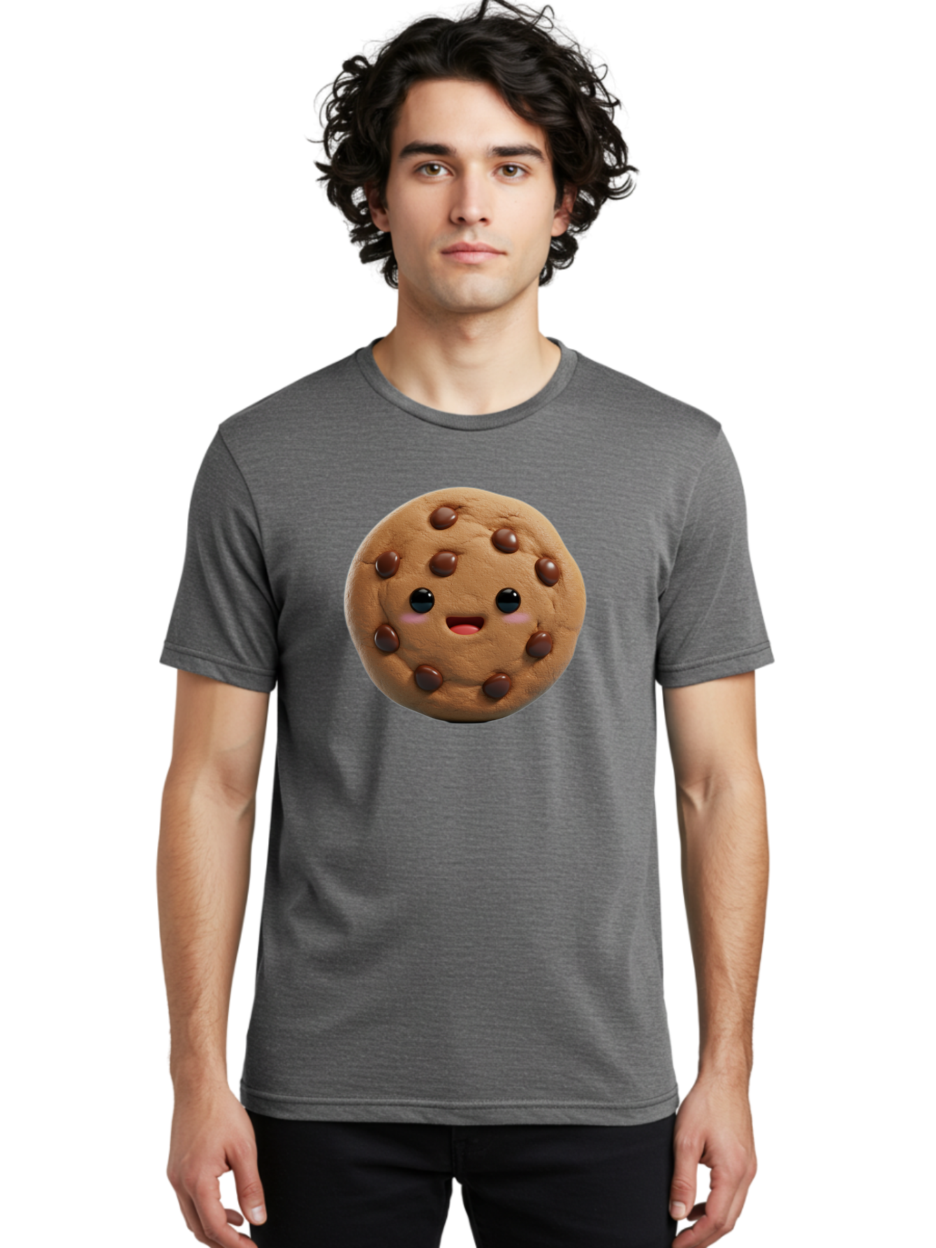 Cookie Men'S Graphic Tee, 100% Cotton, Comfortable Casual Summer Wear, Machine Washable, Chocolate Chip Cookie, Cartoon Cookie, Cookie Character, Cookie Face, Cute Cookie, Cookie Smile, Cookie Eyes, Cookie Mouth, Chocolate Chips Bab811