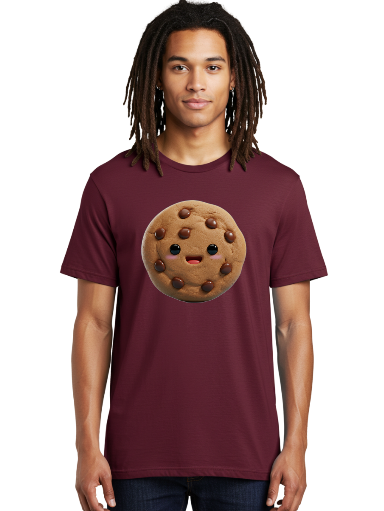 Cookie Men'S Graphic Tee, 100% Cotton, Comfortable Casual Summer Wear, Machine Washable, Chocolate Chip Cookie, Cartoon Cookie, Cookie Character, Cookie Face, Cute Cookie, Cookie Smile, Cookie Eyes, Cookie Mouth, Chocolate Chips Bab811