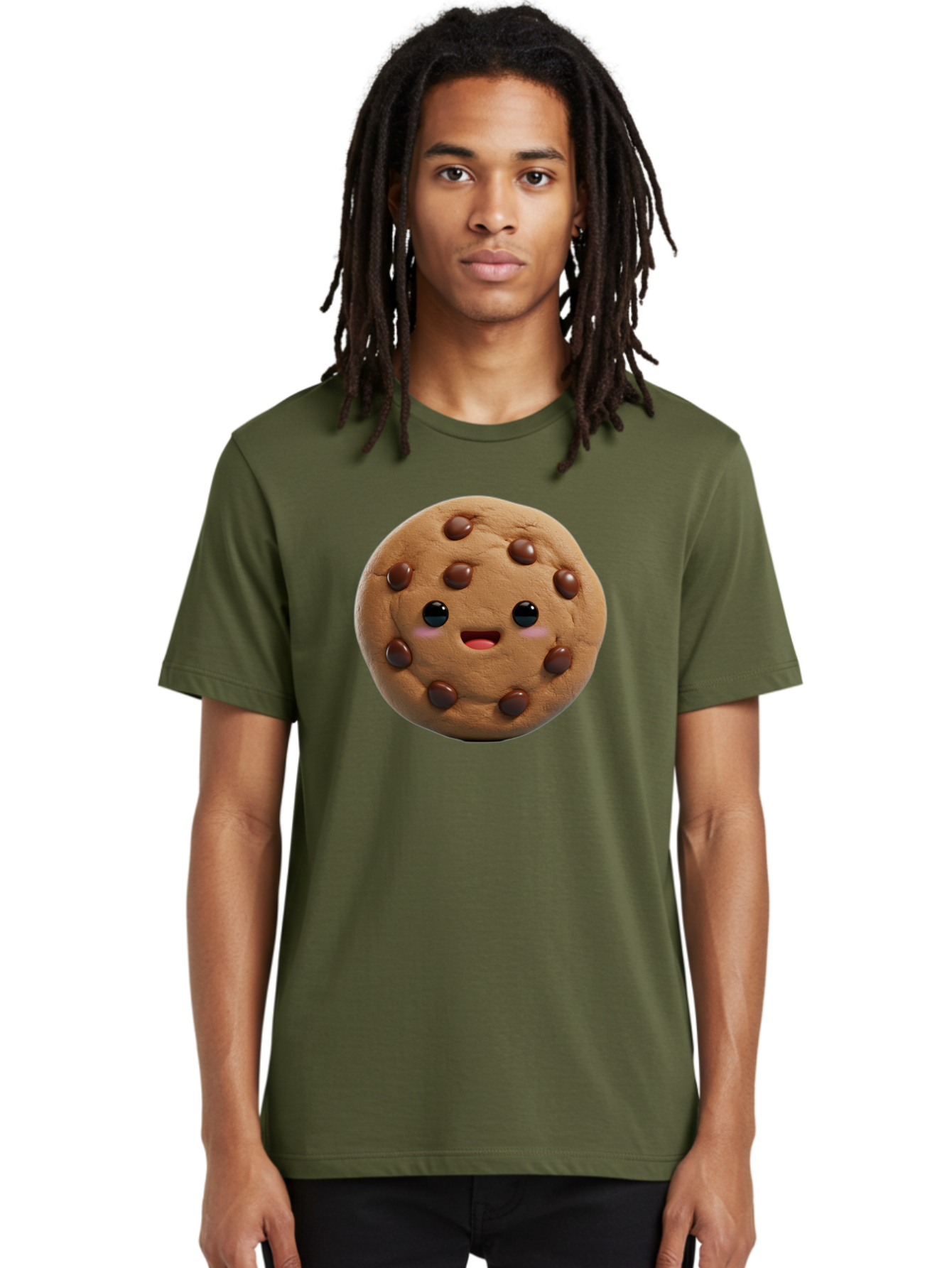 Cookie Men'S Graphic Tee, 100% Cotton, Comfortable Casual Summer Wear, Machine Washable, Chocolate Chip Cookie, Cartoon Cookie, Cookie Character, Cookie Face, Cute Cookie, Cookie Smile, Cookie Eyes, Cookie Mouth, Chocolate Chips Bab811
