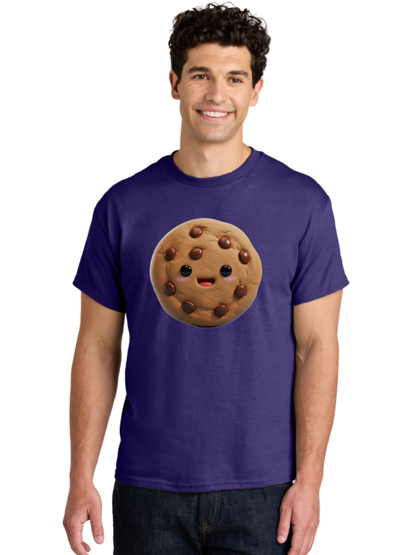 Cookie Men'S Graphic Tee, 100% Cotton, Comfortable Casual Summer Wear, Machine Washable, Chocolate Chip Cookie, Cartoon Cookie, Cookie Character, Cookie Face, Cute Cookie, Cookie Smile, Cookie Eyes, Cookie Mouth, Chocolate Chips Bab811