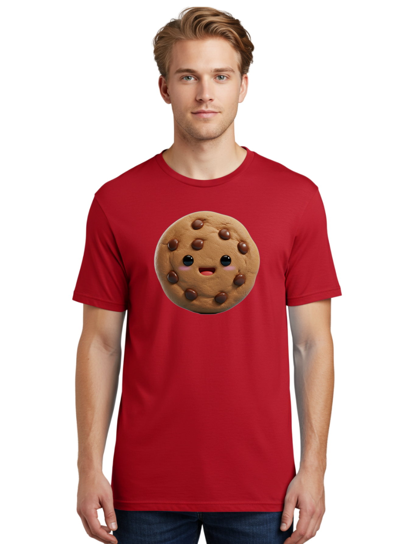 Cookie Men'S Graphic Tee, 100% Cotton, Comfortable Casual Summer Wear, Machine Washable, Chocolate Chip Cookie, Cartoon Cookie, Cookie Character, Cookie Face, Cute Cookie, Cookie Smile, Cookie Eyes, Cookie Mouth, Chocolate Chips Bab811