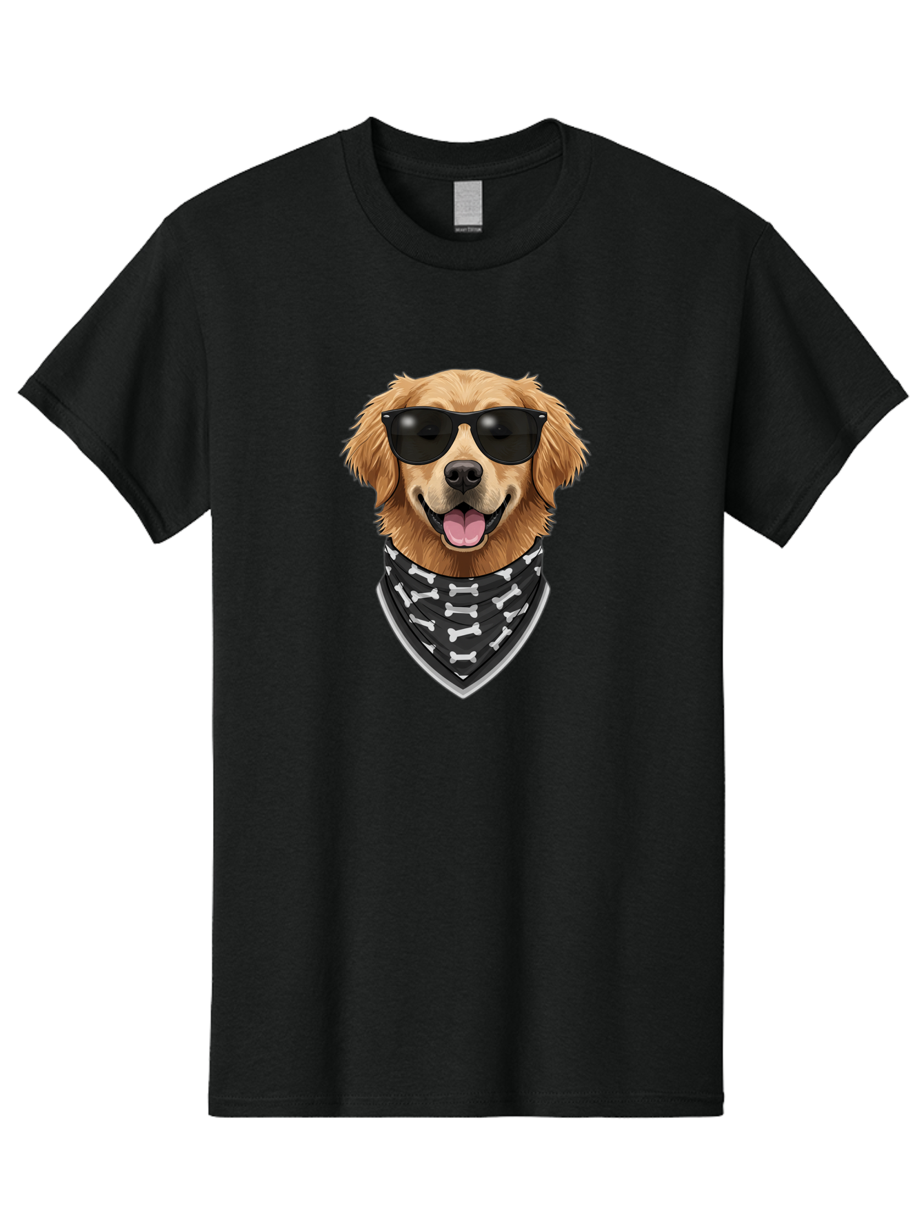 Cool-Dog-2 Men'S Graphic Tee, 100% Cotton, Comfortable Casual Summer Wear, Machine Washable, Golden Retriever Dog, Sunglasses, Bandana, Bone Pattern, Dog Fashion, Cool Dog, Cartoon Style, Humor, Fun Design Bab813