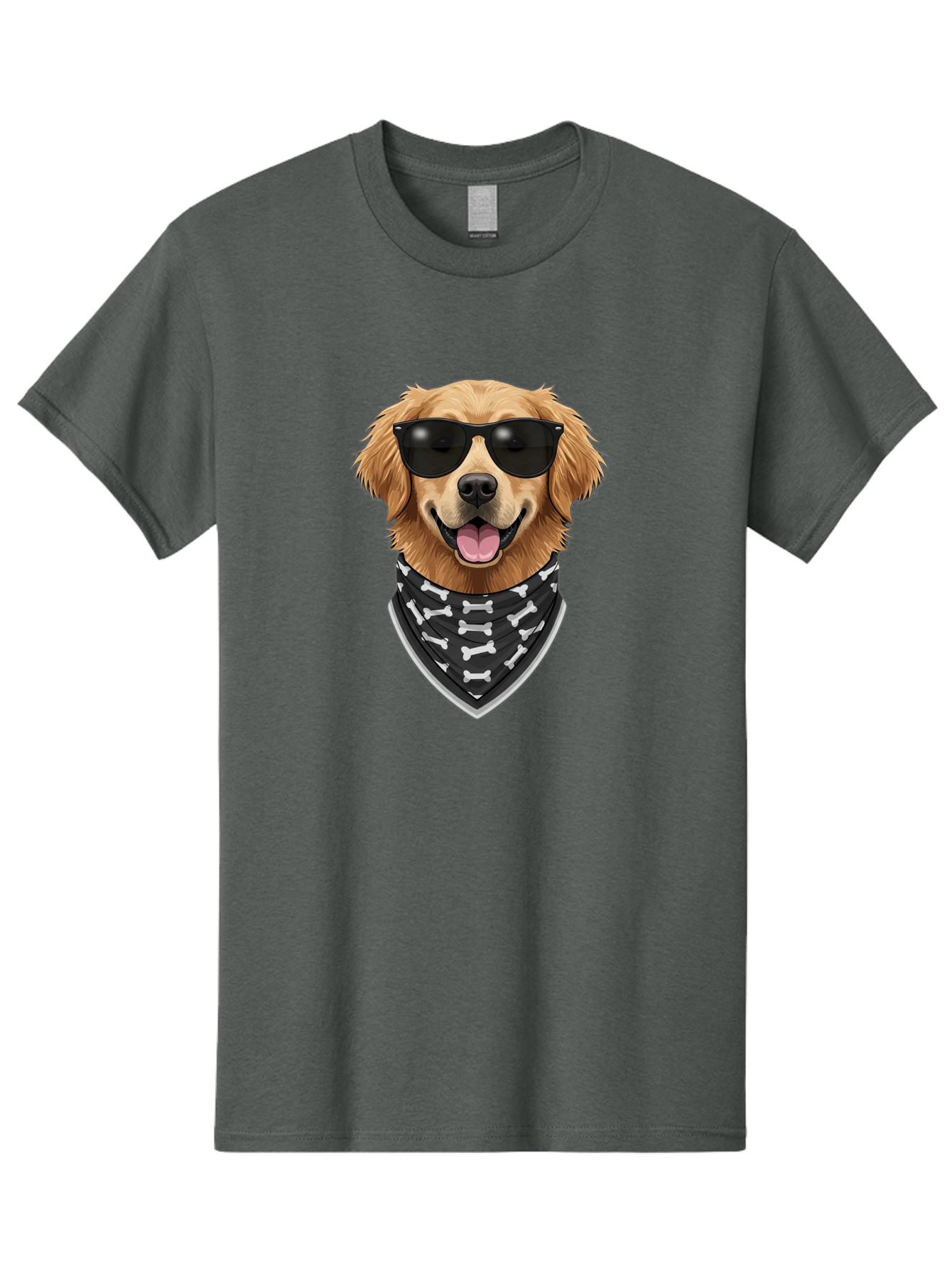 Cool-Dog-2 Men'S Graphic Tee, 100% Cotton, Comfortable Casual Summer Wear, Machine Washable, Golden Retriever Dog, Sunglasses, Bandana, Bone Pattern, Dog Fashion, Cool Dog, Cartoon Style, Humor, Fun Design Bab813
