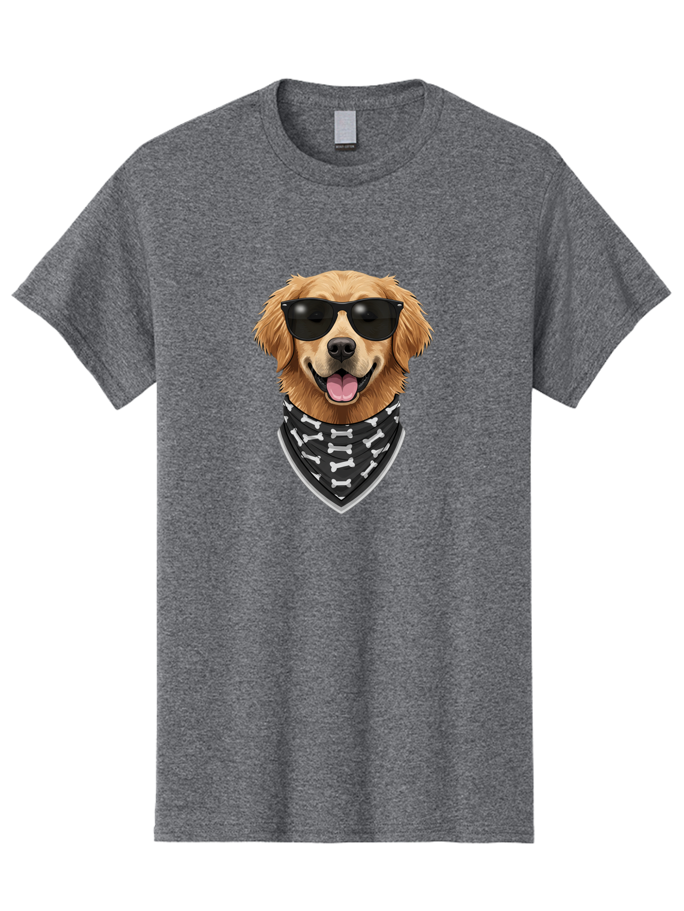 Cool-Dog-2 Men'S Graphic Tee, 100% Cotton, Comfortable Casual Summer Wear, Machine Washable, Golden Retriever Dog, Sunglasses, Bandana, Bone Pattern, Dog Fashion, Cool Dog, Cartoon Style, Humor, Fun Design Bab813