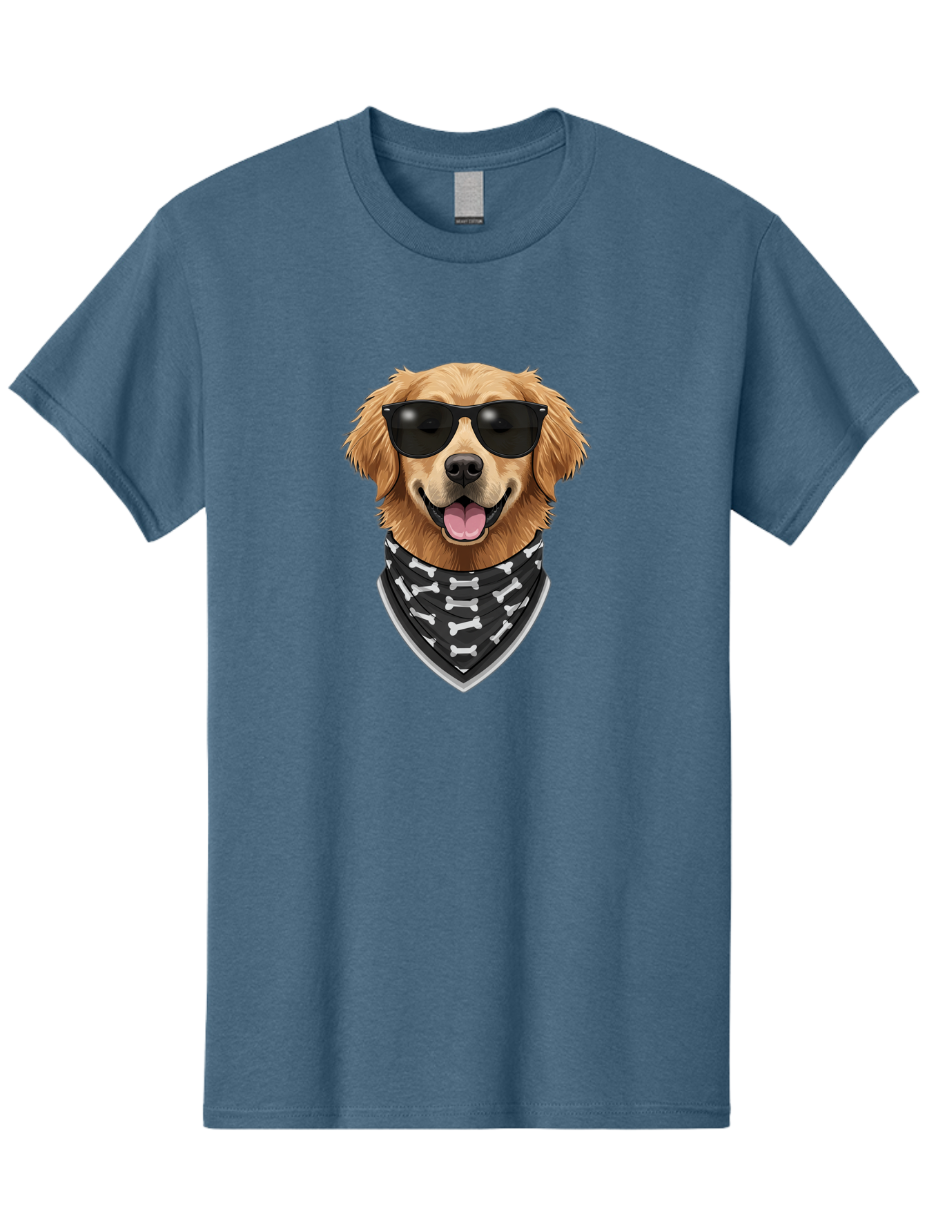Cool-Dog-2 Men'S Graphic Tee, 100% Cotton, Comfortable Casual Summer Wear, Machine Washable, Golden Retriever Dog, Sunglasses, Bandana, Bone Pattern, Dog Fashion, Cool Dog, Cartoon Style, Humor, Fun Design Bab813