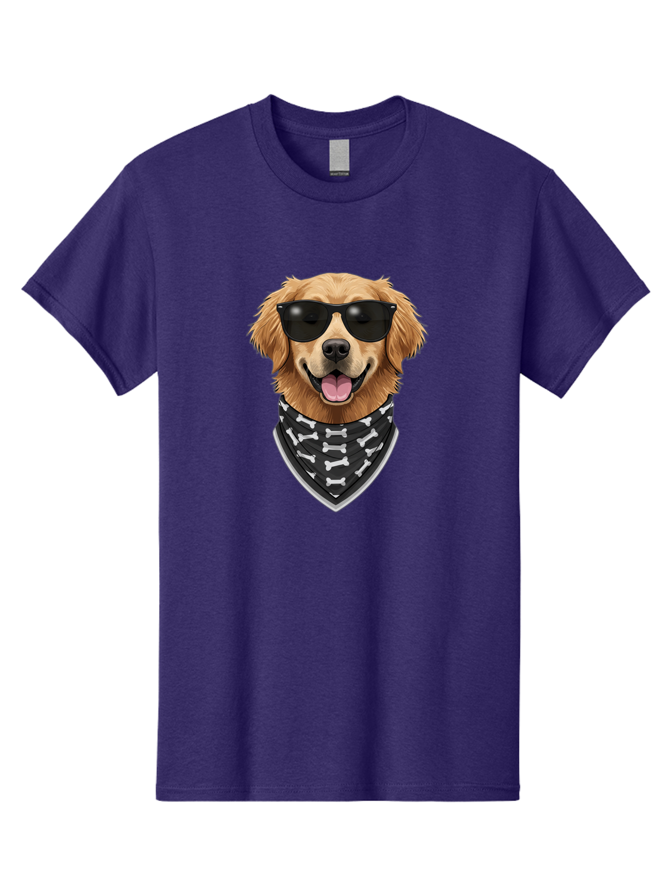 Cool-Dog-2 Men'S Graphic Tee, 100% Cotton, Comfortable Casual Summer Wear, Machine Washable, Golden Retriever Dog, Sunglasses, Bandana, Bone Pattern, Dog Fashion, Cool Dog, Cartoon Style, Humor, Fun Design Bab813