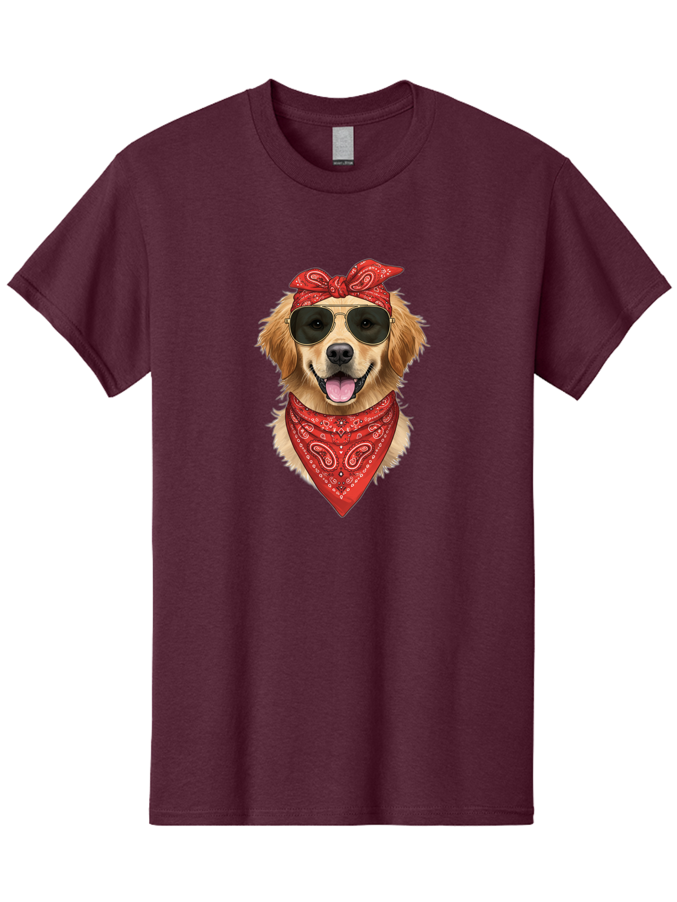 Cool-Dog Men'S Graphic Tee, 100% Cotton, Comfortable Casual Summer Wear, Machine Washable, Golden Retriever Dog, Red Bandana, Sunglasses, Cool Dog, Funny Dog, Dog Portrait, Canine Fashion, Stylish Pet Bab815