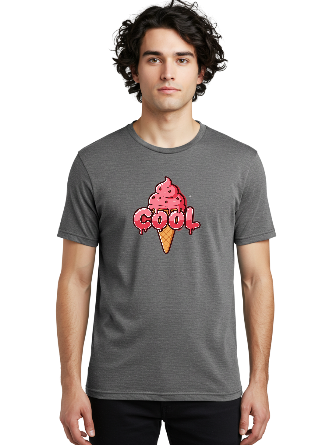 Cool-Ice-Cream Men'S Graphic Tee, 100% Cotton, Comfortable Casual Summer Wear, Machine Washable, Cool Ice Cream, Sweet Treat, Ice Cream Cone, Melting Ice Cream, Dripping Ice Cream, Summer Dessert, Chocolate Chip Ice Cream, Cartoon Illustration Bab816