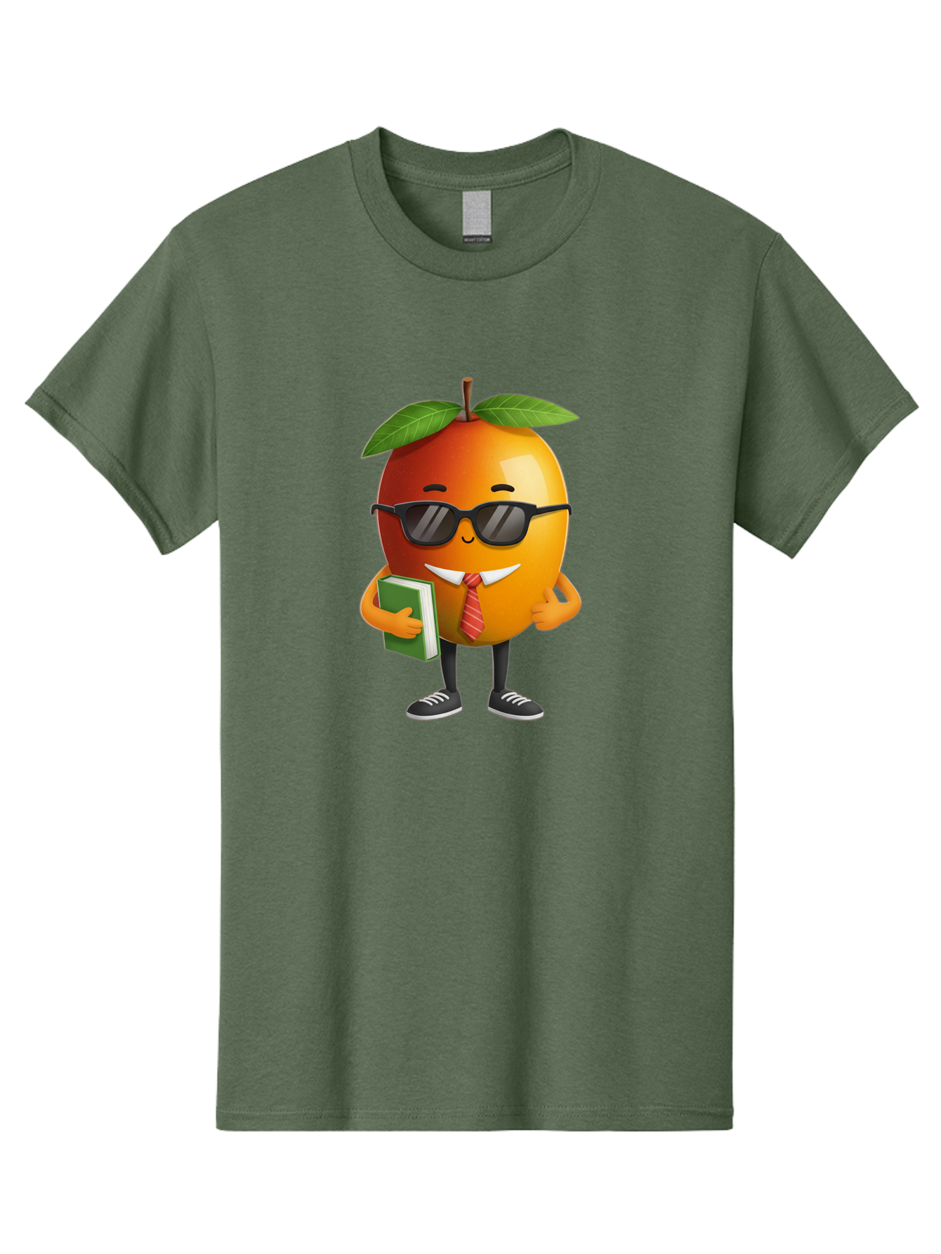 Cool-Orange Men'S Graphic Tee, 100% Cotton, Comfortable Casual Summer Wear, Machine Washable, Cartoon Orange, Sunglasses, Red Tie, Green Book, Black Shoes, Funny Character, Citrus Fruit, Happy Face, Vibrant Orange, Playful Illustration, Bab817
