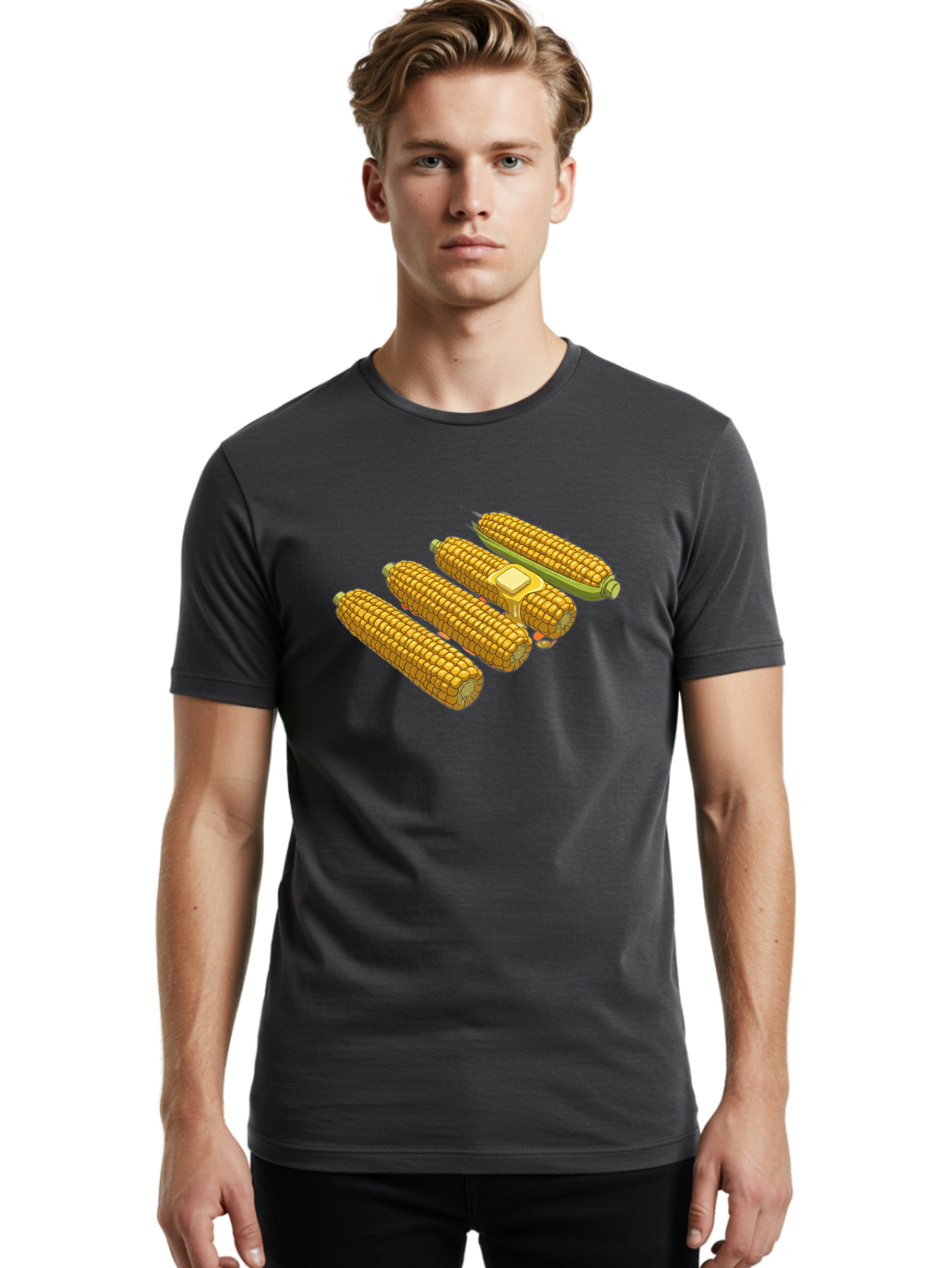 Corn-On-The-Cob Men'S Graphic Tee, 100% Cotton, Comfortable Casual Summer Wear, Machine Washable, Corn On The Cob, Yellow Corn, Ear Of Corn, Corn Kernels, Corn Illustration, Food Graphic, Summer Food, Healthy Snack Bab818