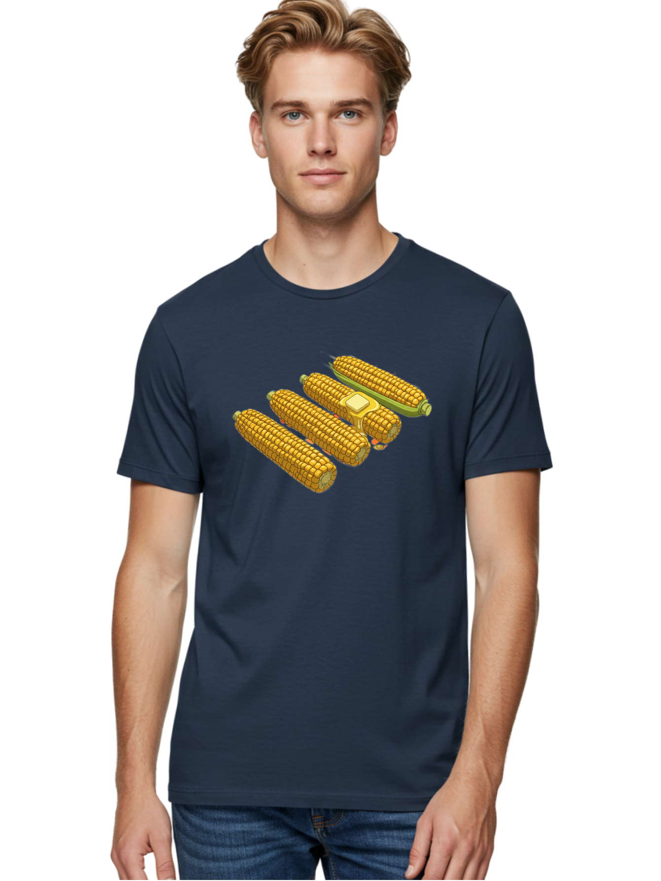 Corn-On-The-Cob Men'S Graphic Tee, 100% Cotton, Comfortable Casual Summer Wear, Machine Washable, Corn On The Cob, Yellow Corn, Ear Of Corn, Corn Kernels, Corn Illustration, Food Graphic, Summer Food, Healthy Snack Bab818