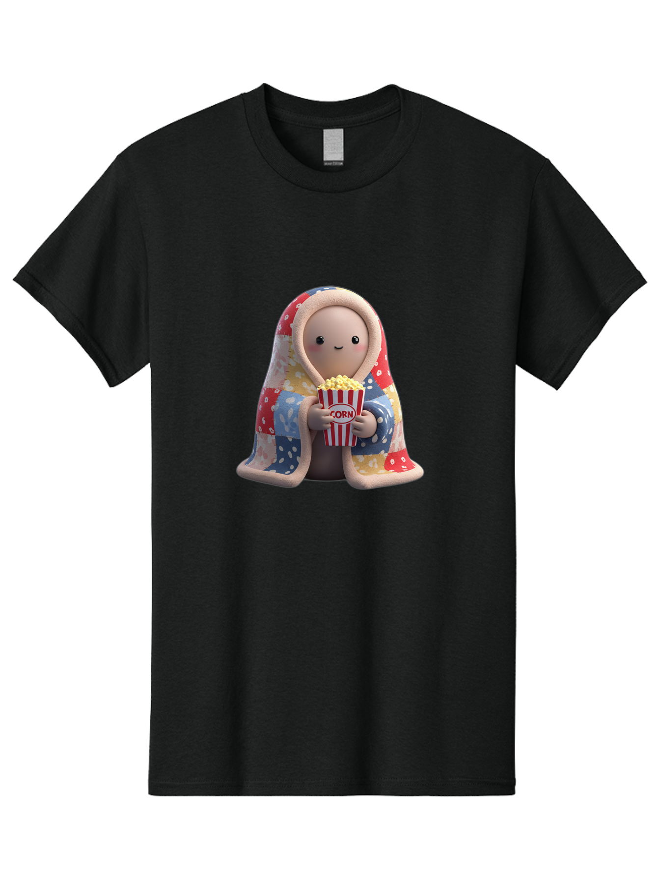 Corn Men'S Graphic Tee, 100% Cotton, Comfortable Casual Summer Wear, Machine Washable, Cartoon Character, Cozy Blanket, Popcorn Bucket, Red And White Stripes, Smiling Face, Cute Illustration, Snack Time, Movie Night, Cozy Atmosphere, Bab819