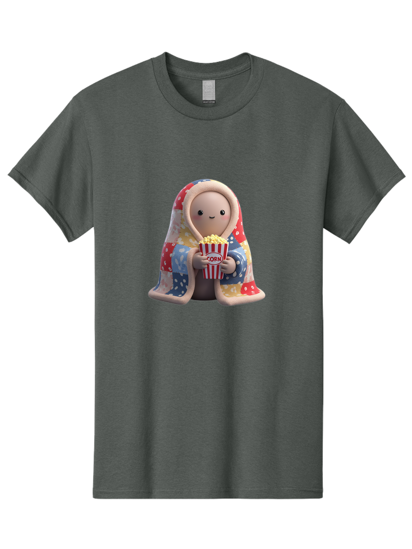 Corn Men'S Graphic Tee, 100% Cotton, Comfortable Casual Summer Wear, Machine Washable, Cartoon Character, Cozy Blanket, Popcorn Bucket, Red And White Stripes, Smiling Face, Cute Illustration, Snack Time, Movie Night, Cozy Atmosphere, Bab819