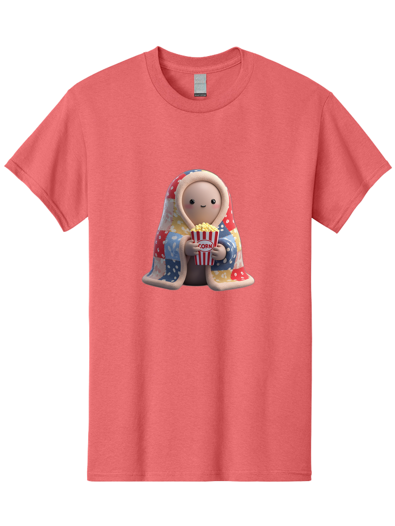 Corn Men'S Graphic Tee, 100% Cotton, Comfortable Casual Summer Wear, Machine Washable, Cartoon Character, Cozy Blanket, Popcorn Bucket, Red And White Stripes, Smiling Face, Cute Illustration, Snack Time, Movie Night, Cozy Atmosphere, Bab819