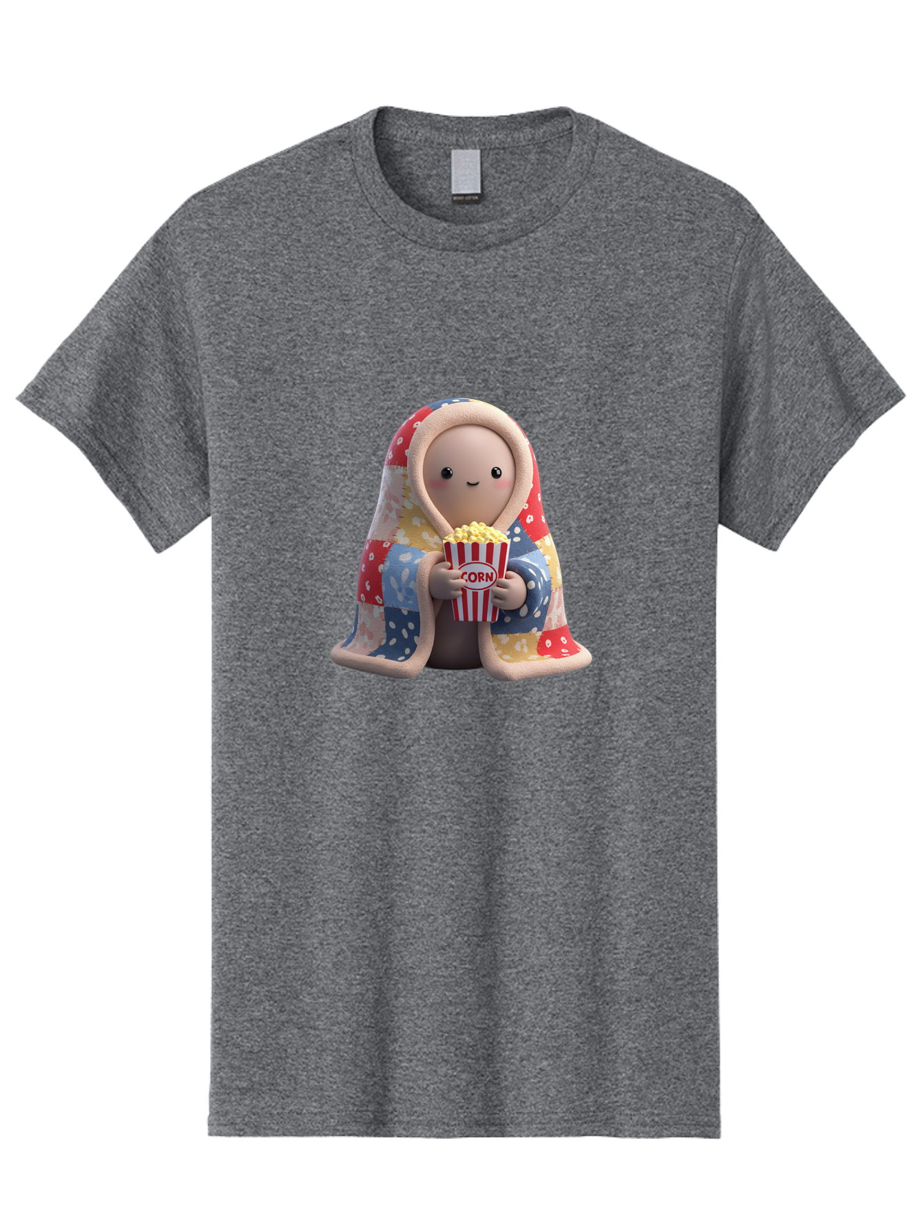 Corn Men'S Graphic Tee, 100% Cotton, Comfortable Casual Summer Wear, Machine Washable, Cartoon Character, Cozy Blanket, Popcorn Bucket, Red And White Stripes, Smiling Face, Cute Illustration, Snack Time, Movie Night, Cozy Atmosphere, Bab819