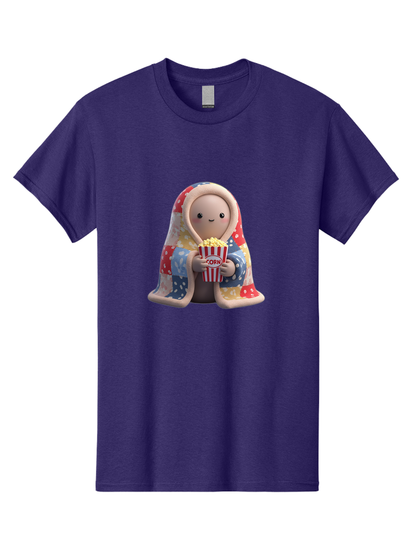 Corn Men'S Graphic Tee, 100% Cotton, Comfortable Casual Summer Wear, Machine Washable, Cartoon Character, Cozy Blanket, Popcorn Bucket, Red And White Stripes, Smiling Face, Cute Illustration, Snack Time, Movie Night, Cozy Atmosphere, Bab819