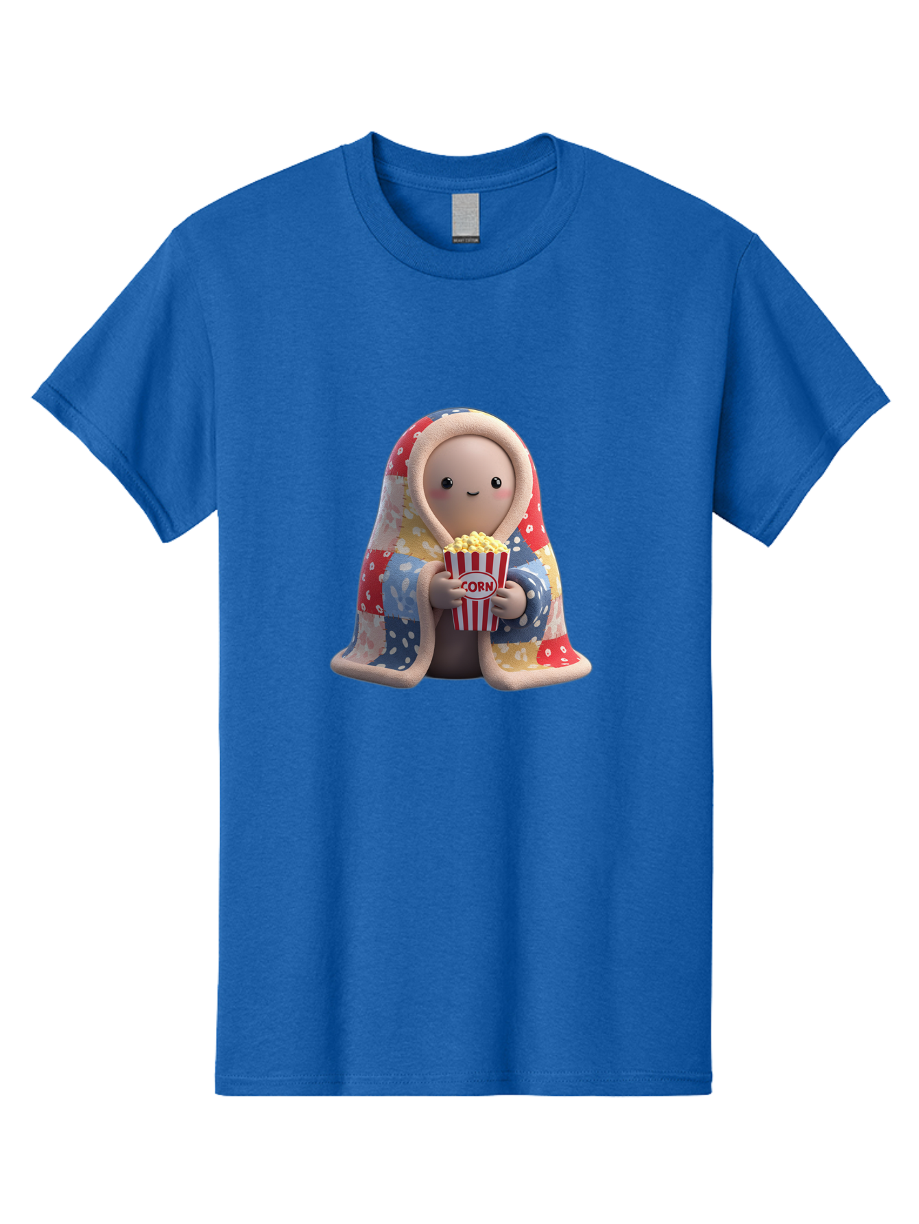 Corn Men'S Graphic Tee, 100% Cotton, Comfortable Casual Summer Wear, Machine Washable, Cartoon Character, Cozy Blanket, Popcorn Bucket, Red And White Stripes, Smiling Face, Cute Illustration, Snack Time, Movie Night, Cozy Atmosphere, Bab819