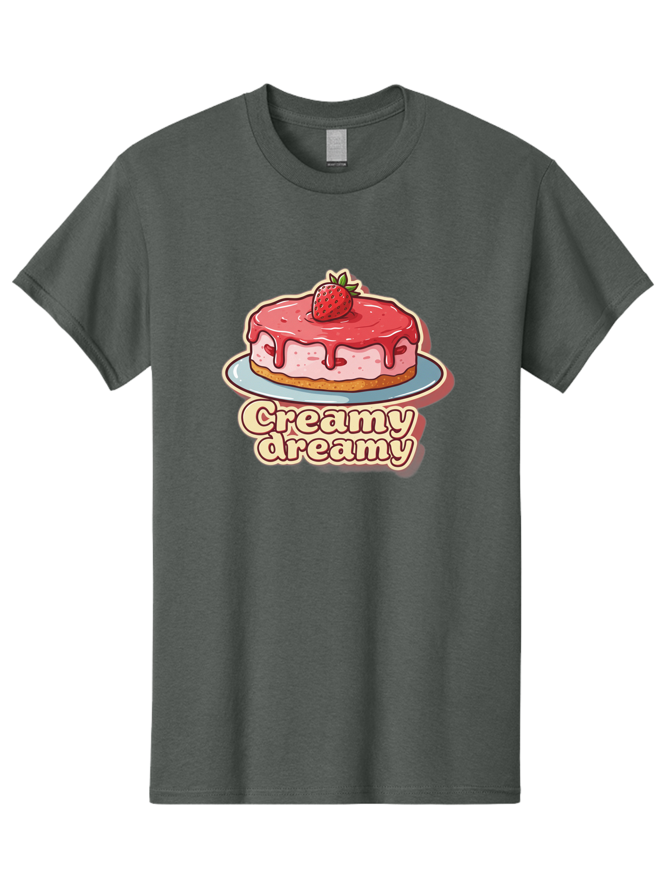 Creamy-Dreamy Men'S Graphic Tee, 100% Cotton, Comfortable Casual Summer Wear, Machine Washable, Strawberry Cheesecake, Sweet Treats, Dessert Lover, Pink Frosting, Strawberry Topping, Creamy Texture, Dreamy Delights, Foodie Art, Bab823